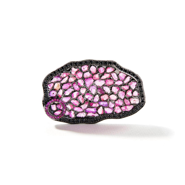 Meith Rough Pink Sapphire and Pink Sapphire and Black Spinel Brooch GERMAN KABIRSKI