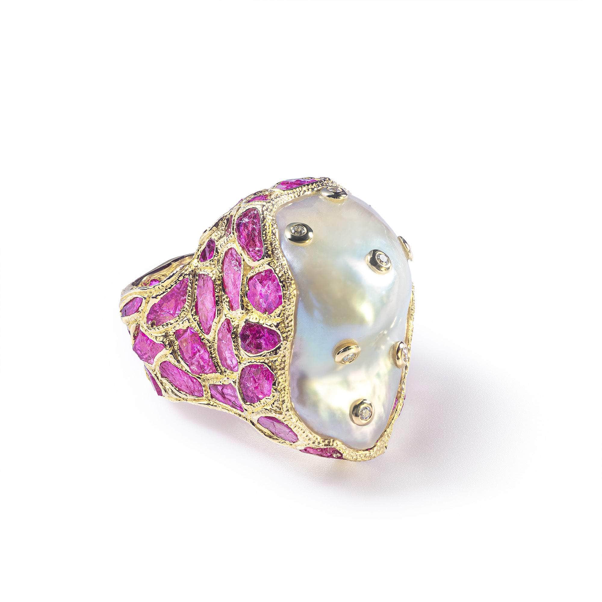 Vitra Baroque Pearl and Ruby and Diamond Ring GERMAN KABIRSKI