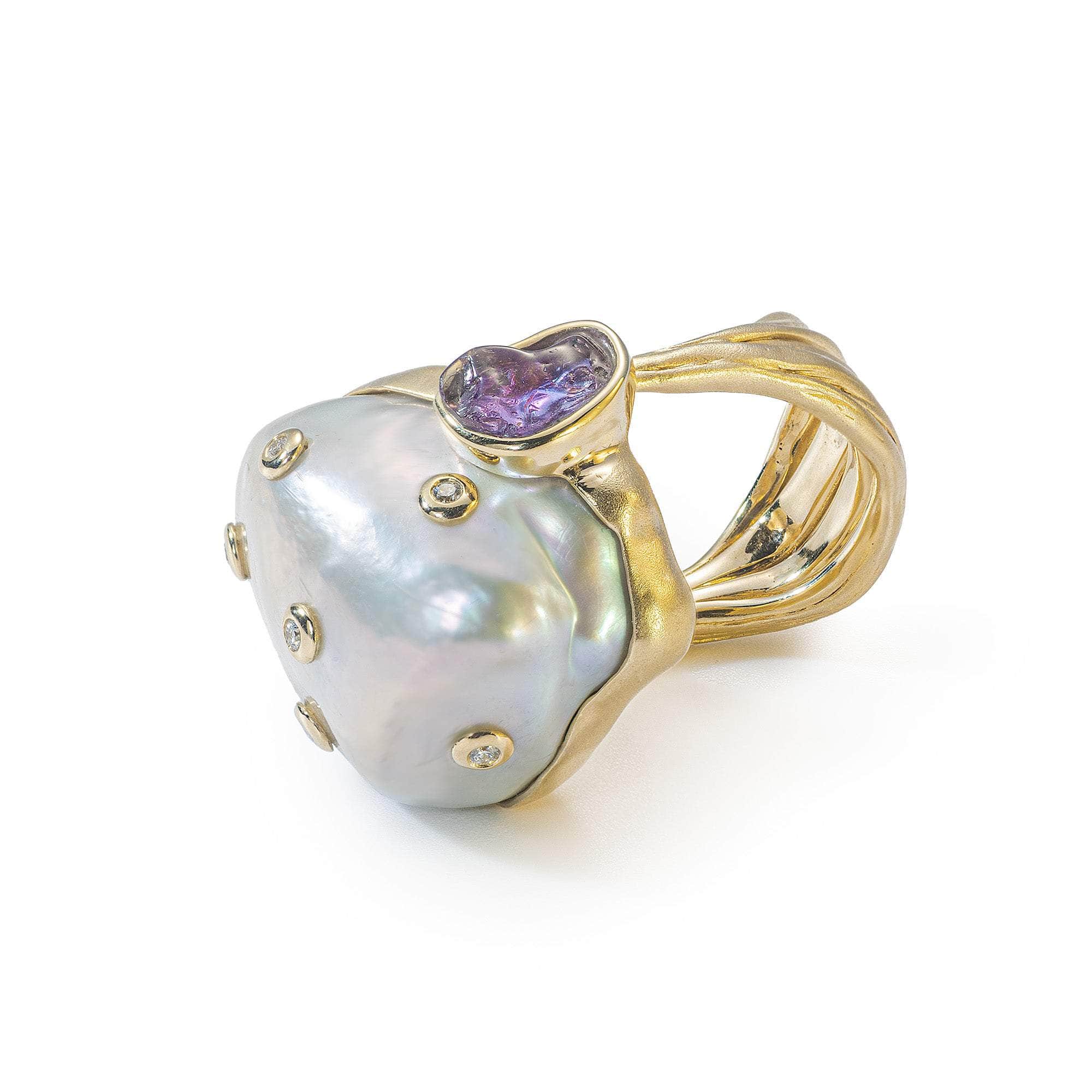 Solle Baroque Pearl and Sapphire and Diamond Ring GERMAN KABIRSKI