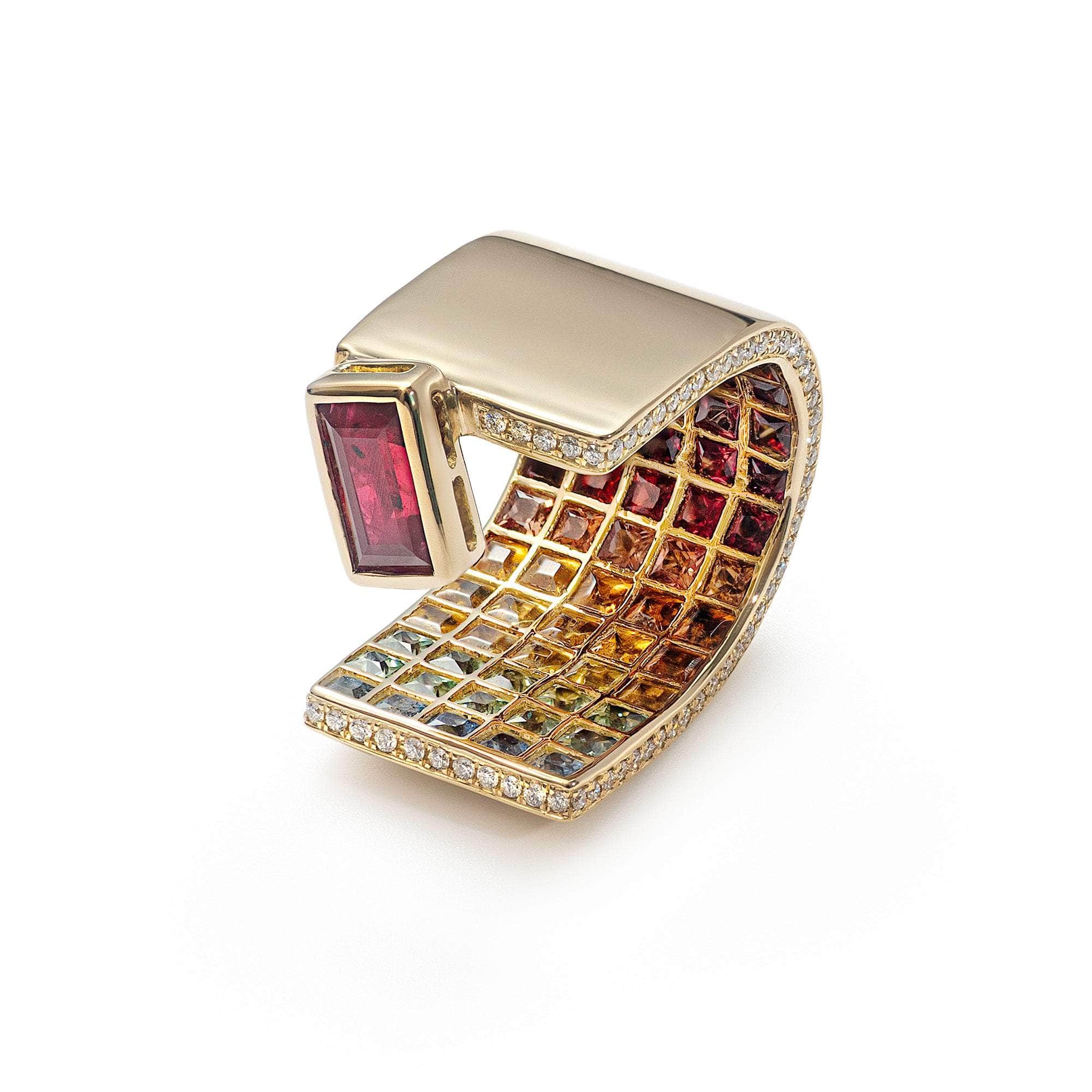 Mei Ruby and Diamond and Mixed Sapphire Ring GERMAN KABIRSKI