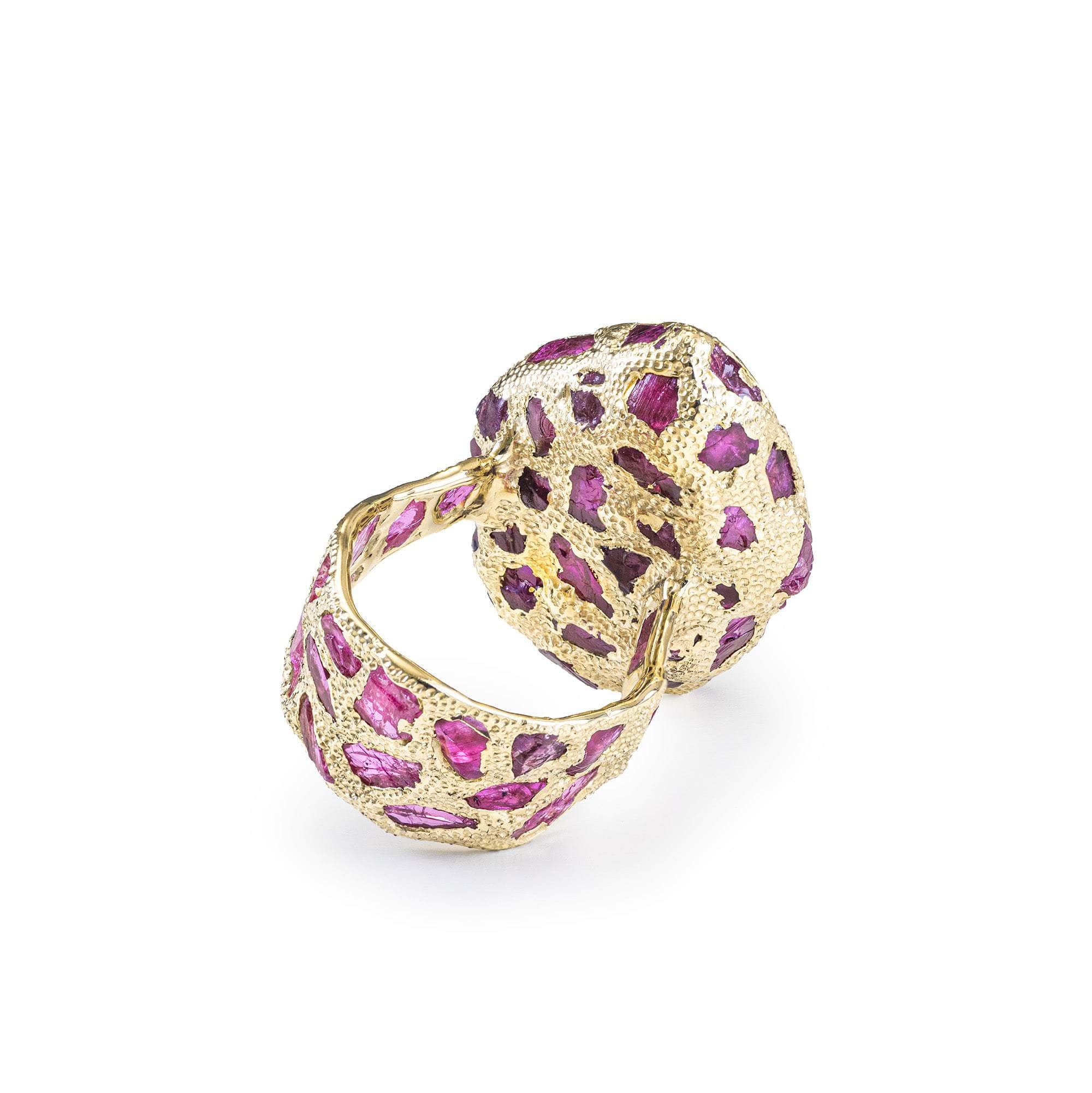 Rout Pearl and Rough Ruby and Diamond Ring GERMAN KABIRSKI