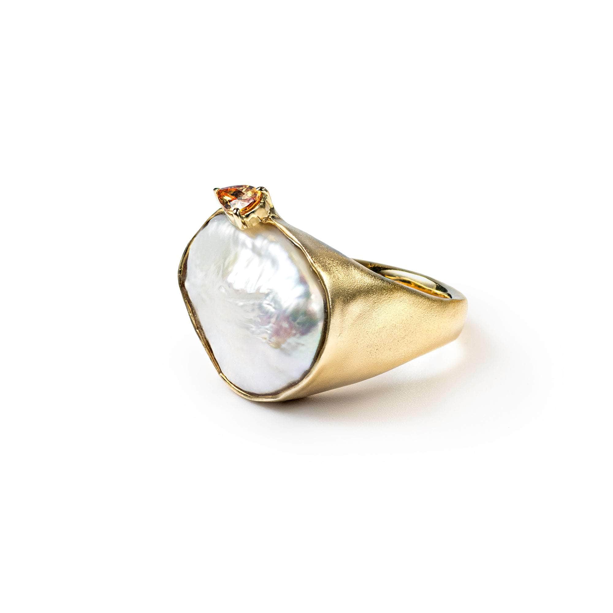 Ishele Purple Baroque Pearl and Orange Sapphire Ring (Gold 18K) GERMAN KABIRSKI