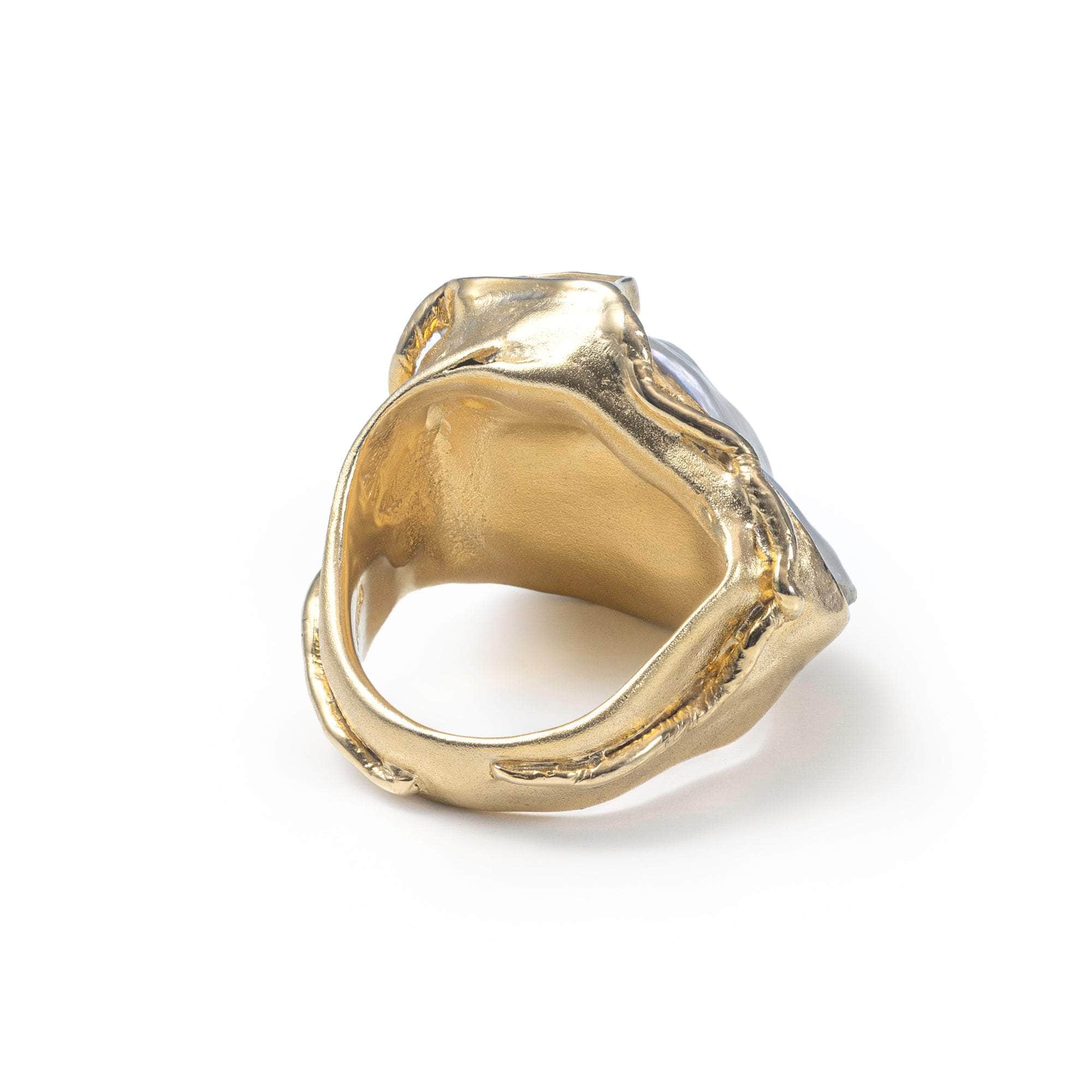 Yosa Baroque Pearl and Rough Pink Sapphire Ring (Gold 18K) GERMAN KABIRSKI