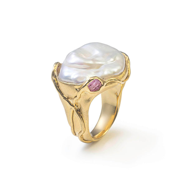 Ono Baroque Pearl and Rough Ruby Ring (Gold 18K) GERMAN KABIRSKI