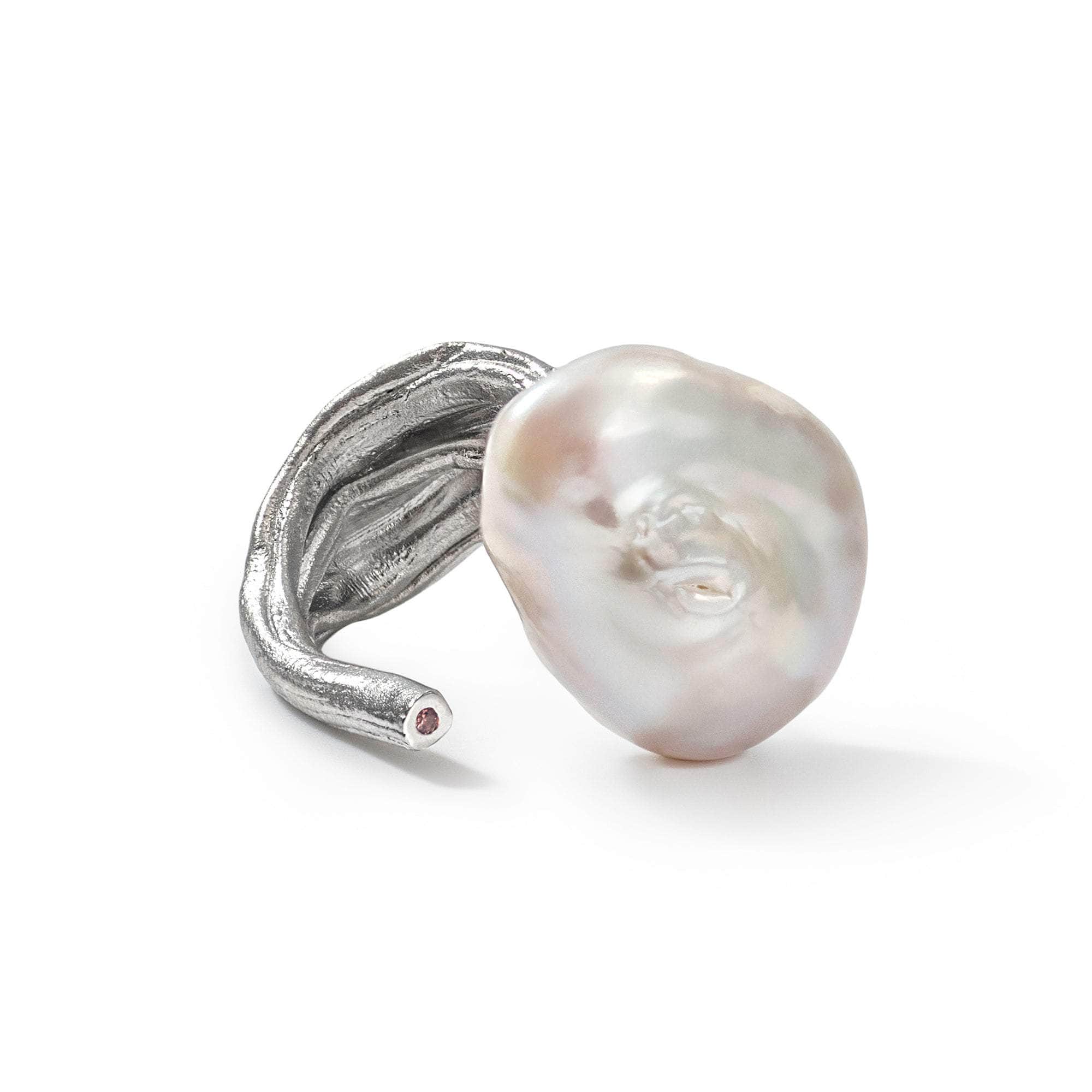 Laurel Baroque Pearl and Rhodolite Ring (White Rhodium) GERMAN KABIRSKI