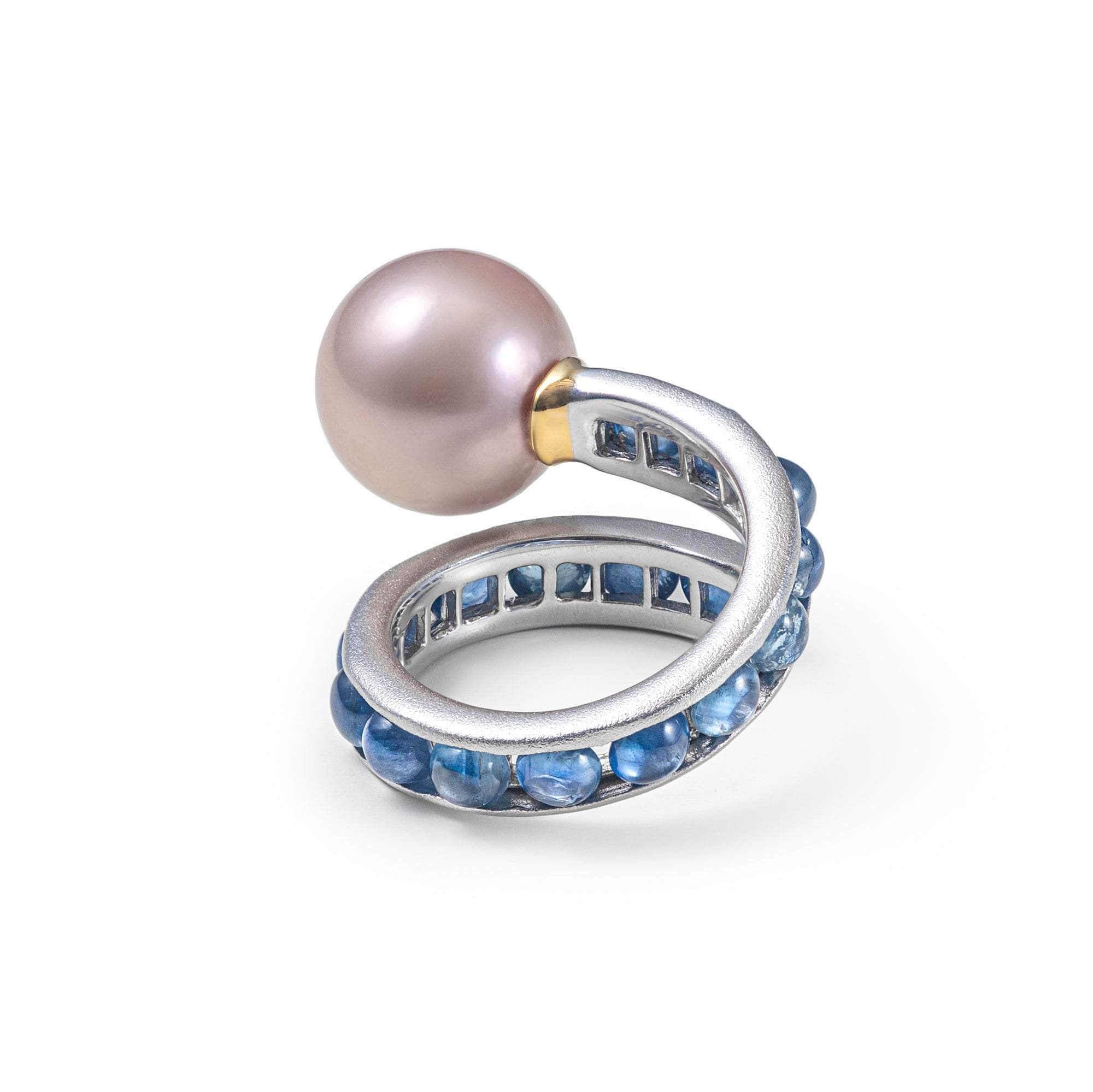 Aqualore Purple Pearl and Blue Sapphire Ring (Black Rhodium, Gold 18K) GERMAN KABIRSKI
