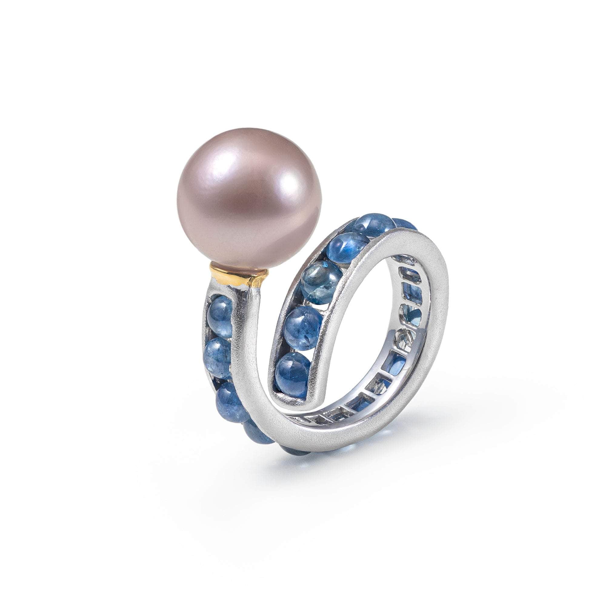 Aqualore Purple Pearl and Blue Sapphire Ring (Black Rhodium, Gold 18K) GERMAN KABIRSKI