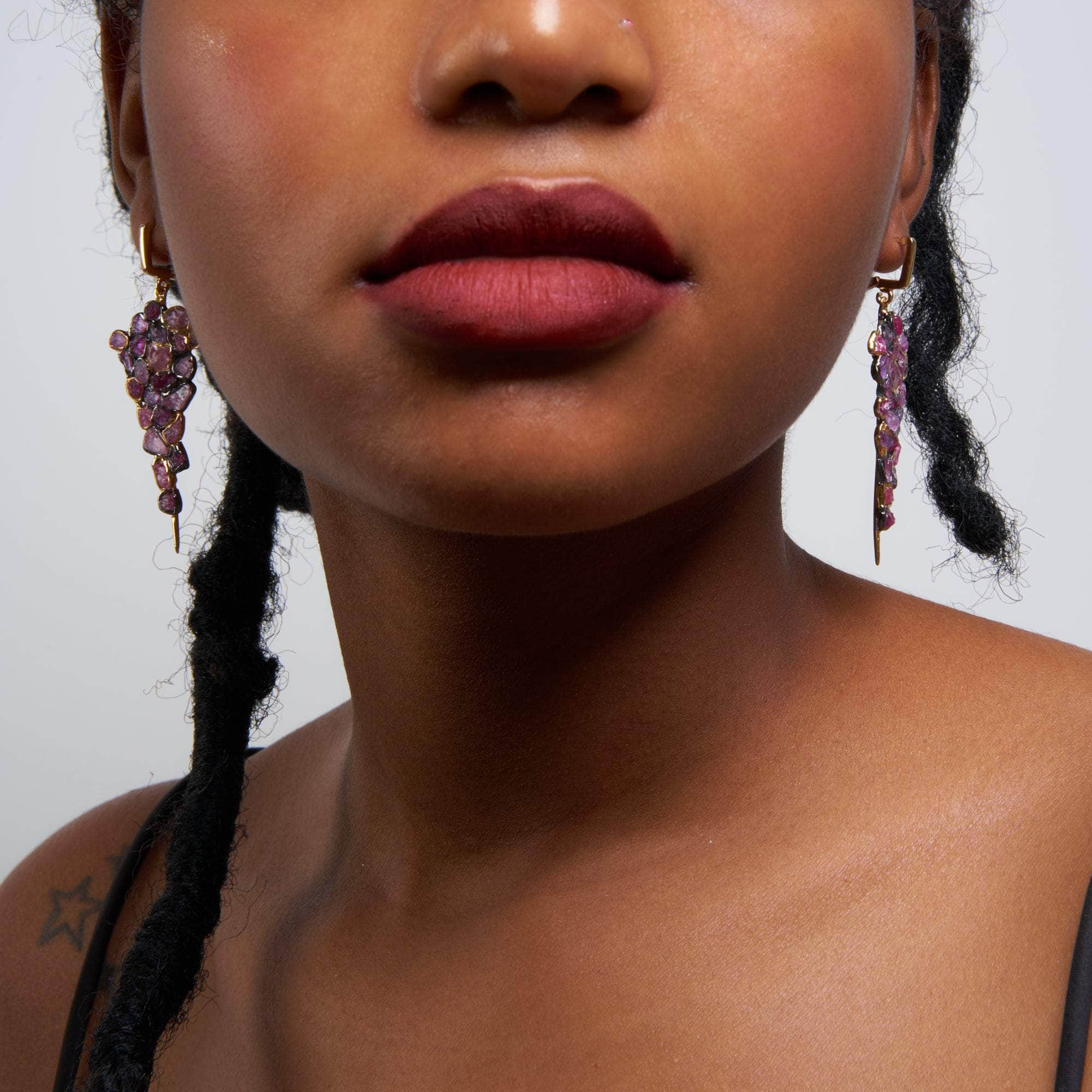 Skye Rough Pink Sapphire and Ruby Earrings GERMAN KABIRSKI