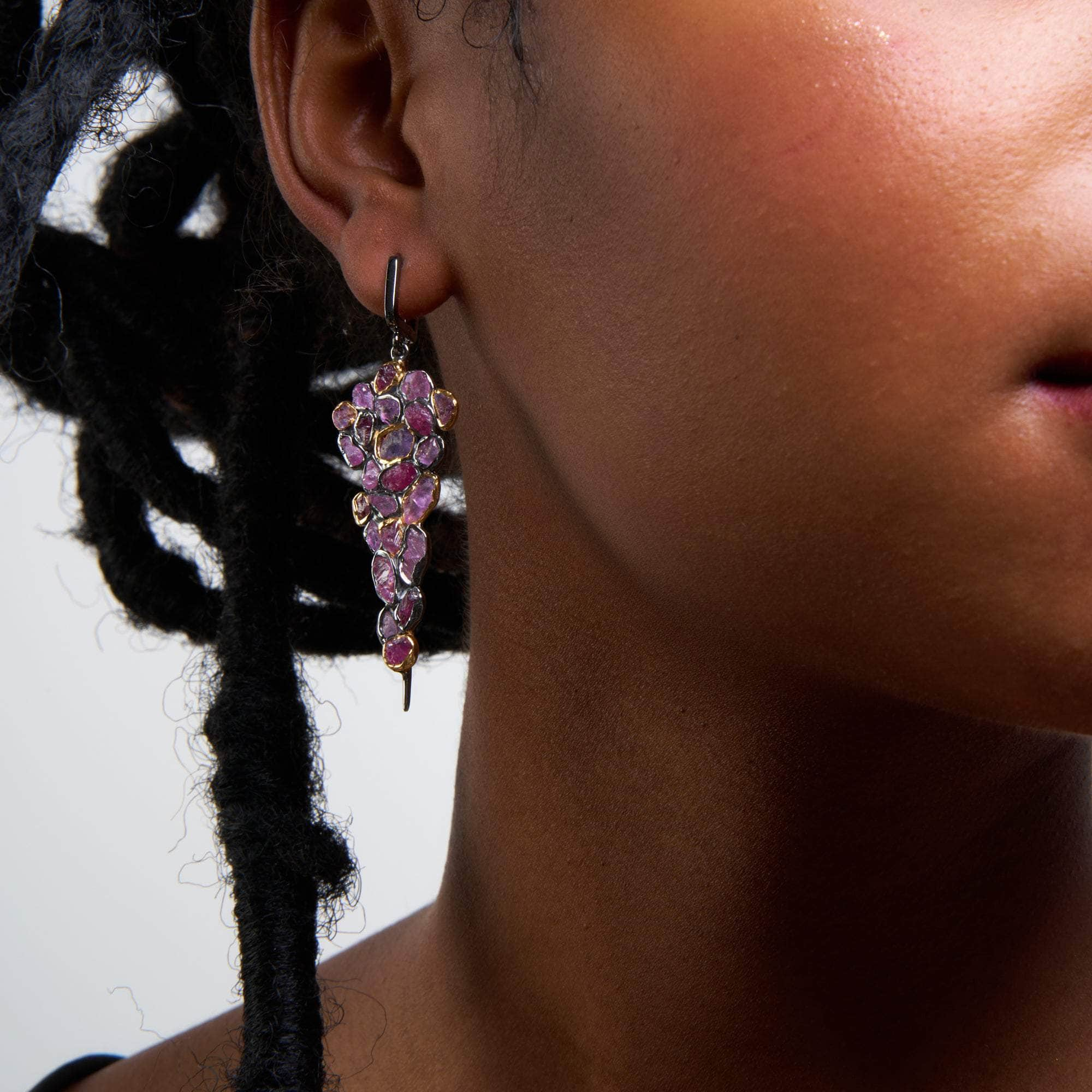 Wren Rough Pink Sapphire and Ruby Earrings GERMAN KABIRSKI