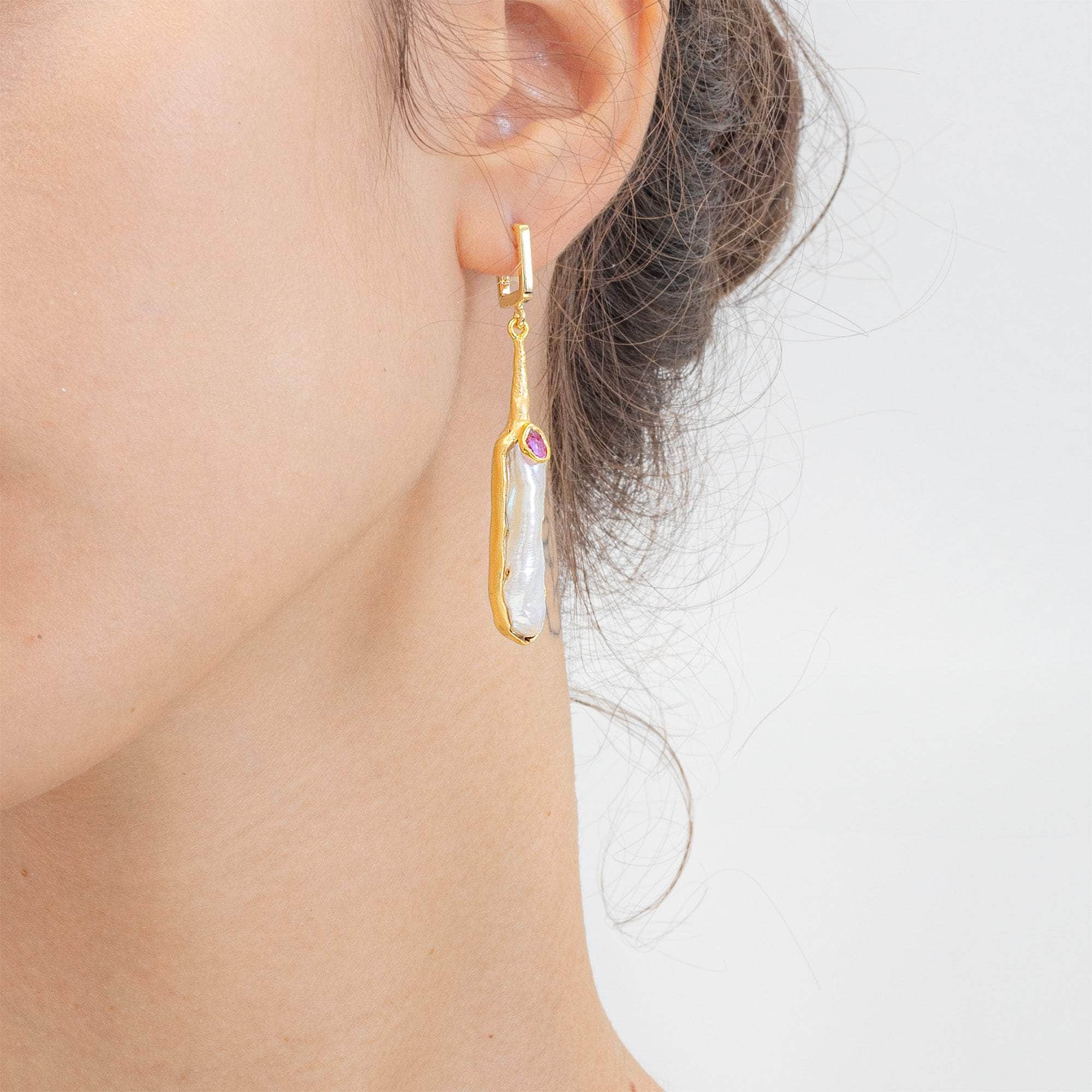 Arian Baroque Pearl and Ruby Earrings (Gold 18K) GERMAN KABIRSKI