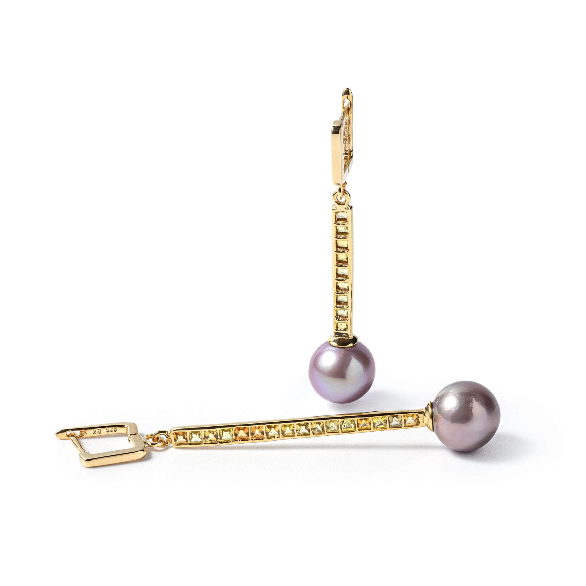Gwen Purple Pearl and Orange and Yellow Sapphire Earrings (Gold 18K) GERMAN KABIRSKI