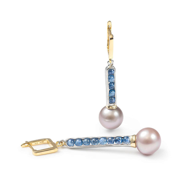 Suddha Pearl and Blue Sapphire Earrings (White Rhodium, Gold 18K) GERMAN KABIRSKI