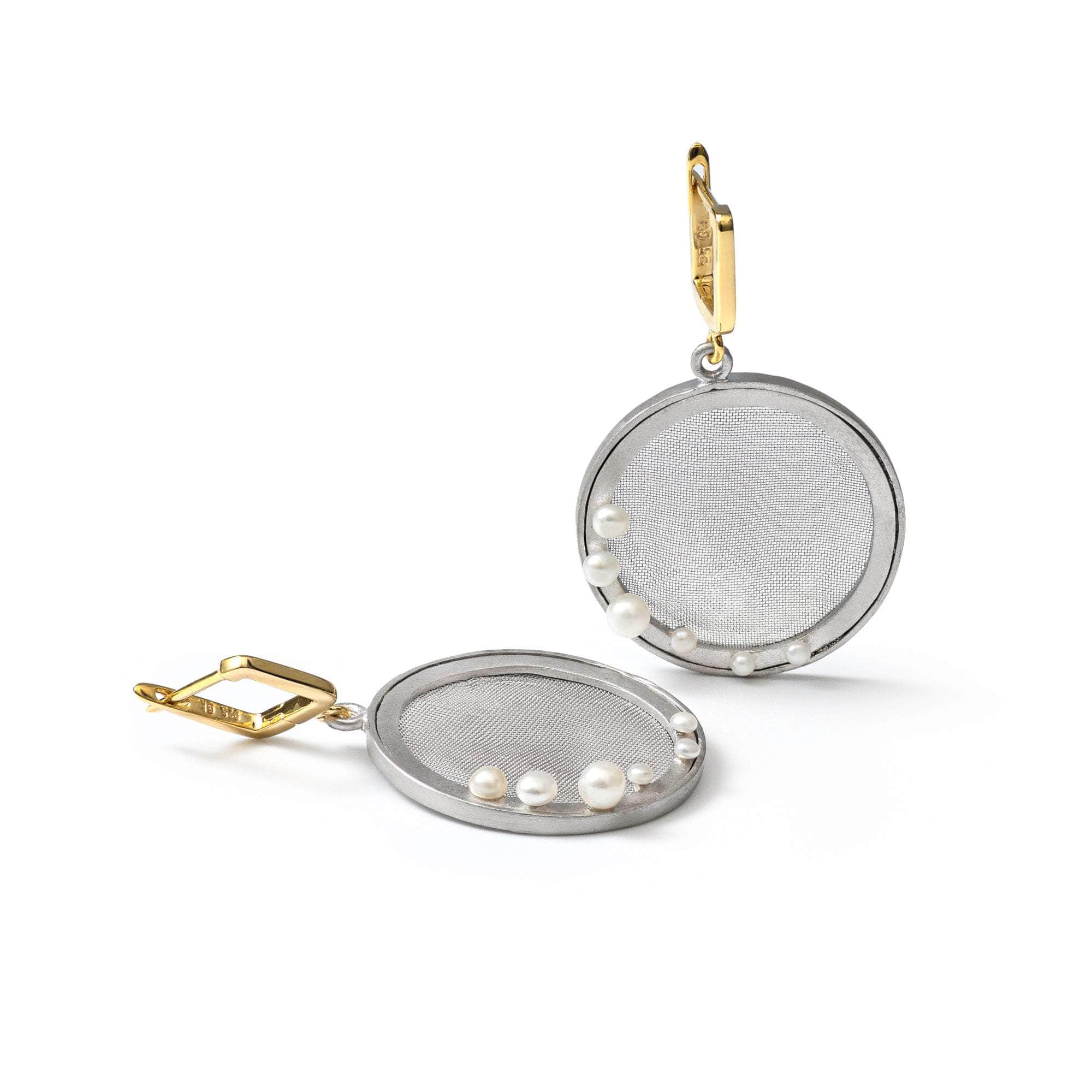 Morfo White Micro Pearl Earrings (White Rhodium and Gold 18K) GERMAN KABIRSKI