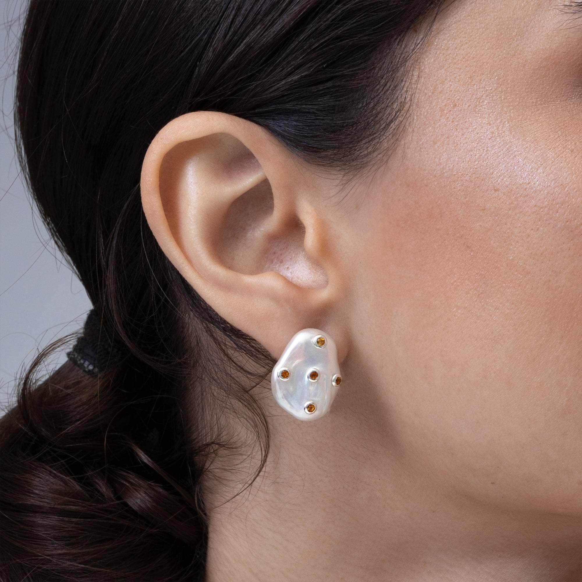 Kirei Baroque Pearl and Citrine Earrings (White Rhodium) GERMAN KABIRSKI