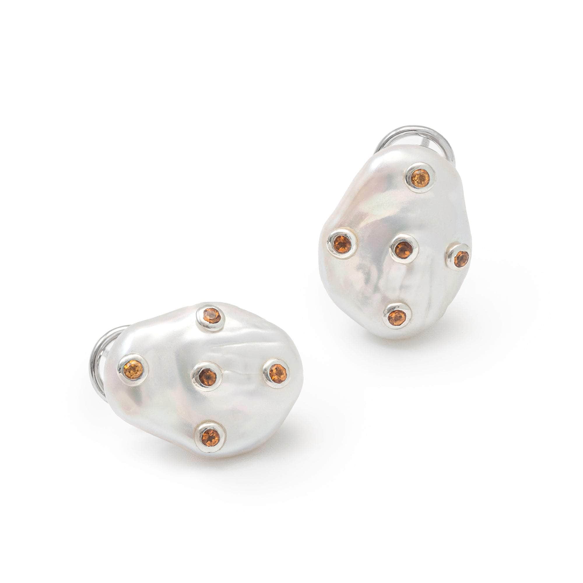 Kirei Baroque Pearl and Citrine Earrings (White Rhodium) GERMAN KABIRSKI