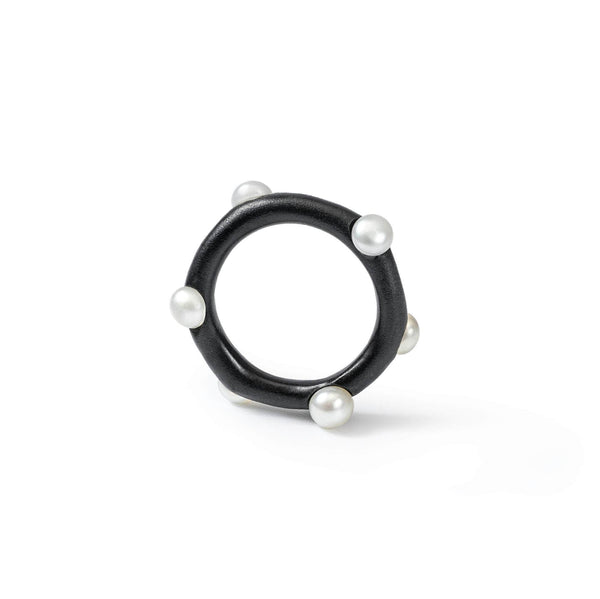 Anahita White Micro Pearl Ring (Black Anthracite) GERMAN KABIRSKI