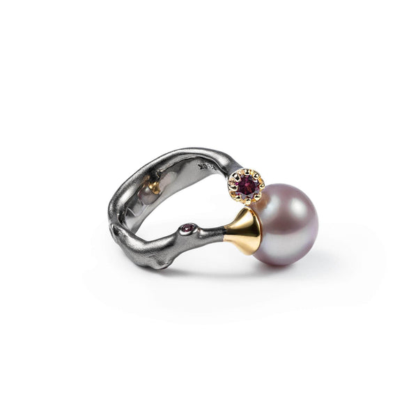 Linnie Purple Pearl and Rhodolite Ring (Black Rhodium and Gold 18K) GERMAN KABIRSKI