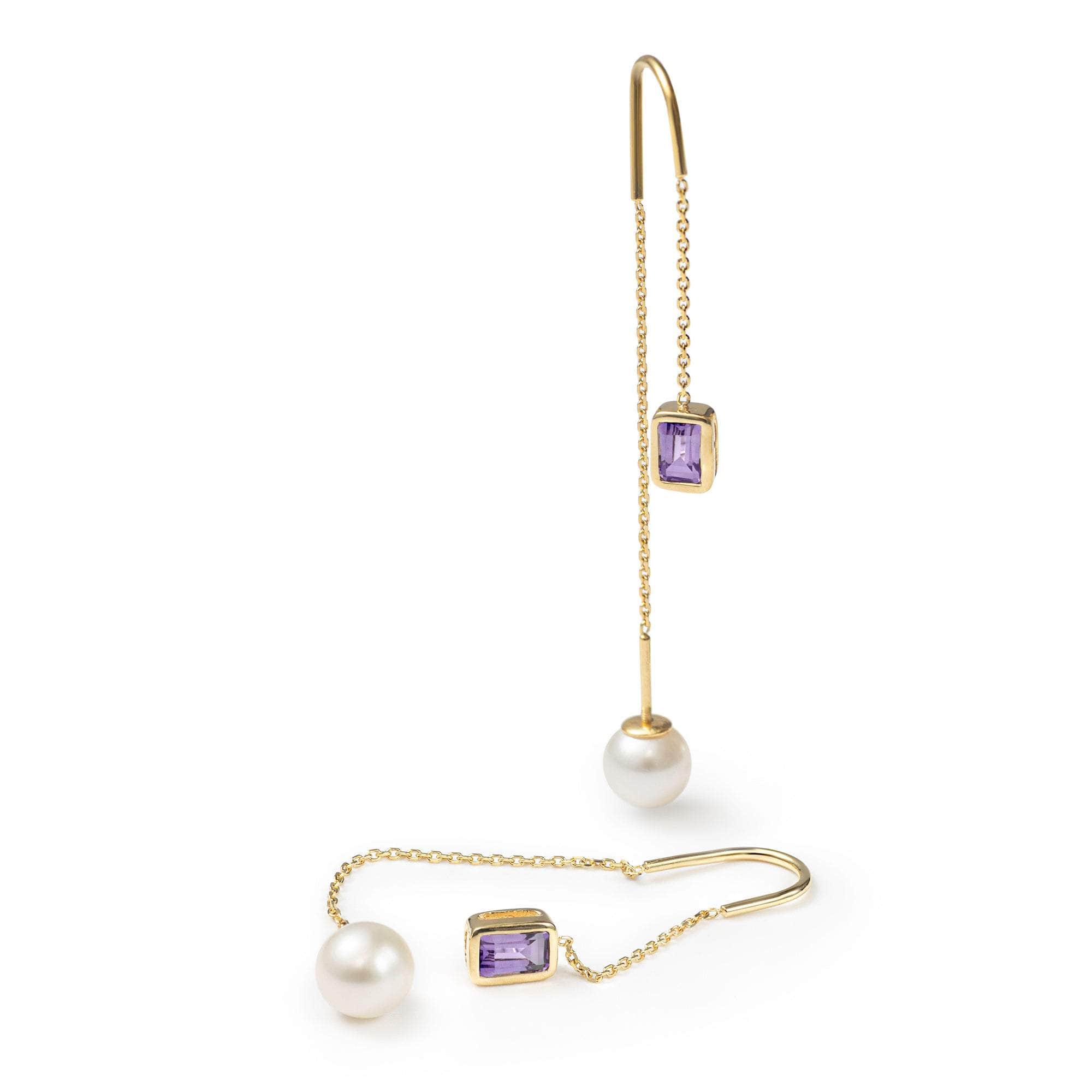 Lyra White Pearl and Amethyst Earrings (Gold 18K) GERMAN KABIRSKI