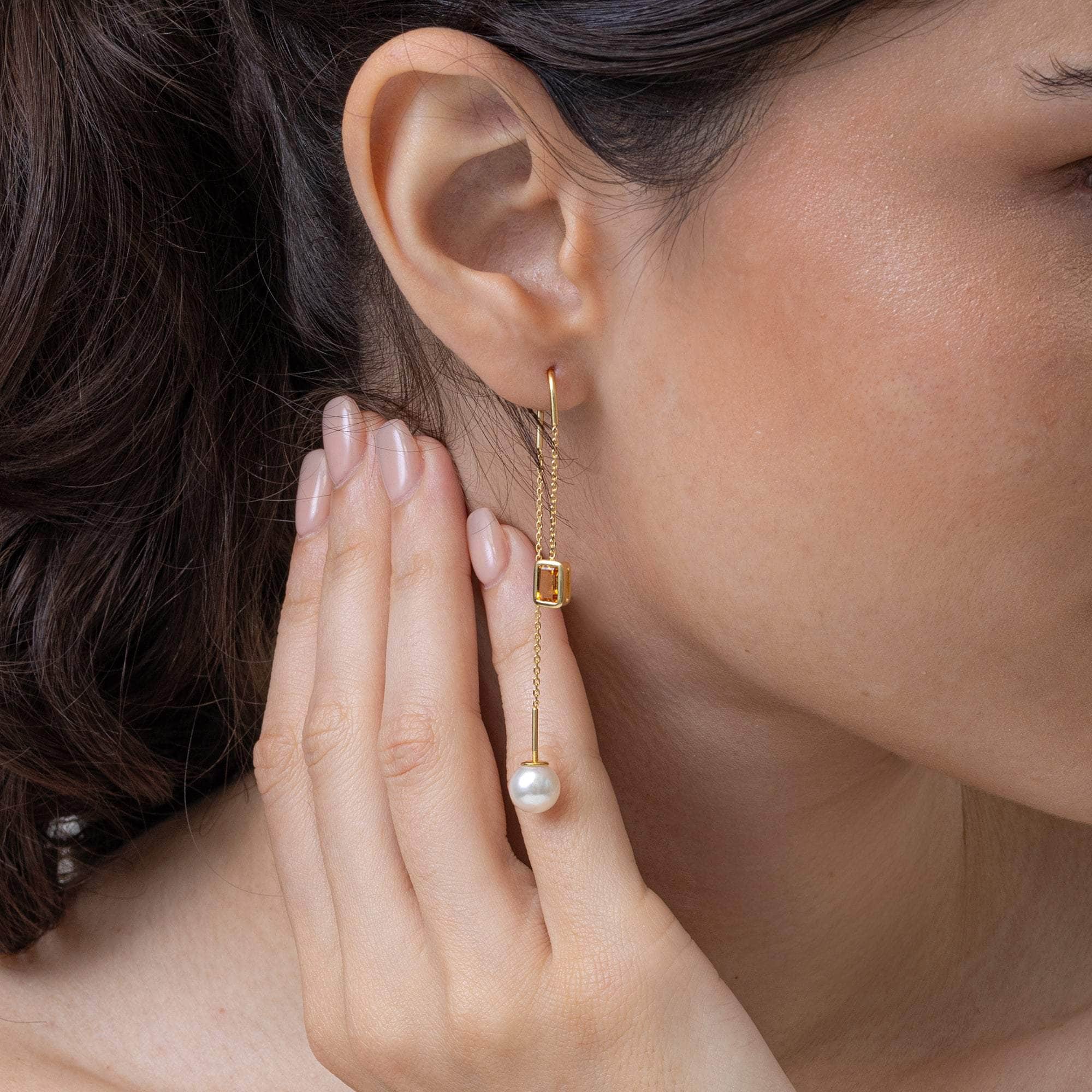 Lyra White Pearl and Citirne Earrings (Gold 18K) GERMAN KABIRSKI
