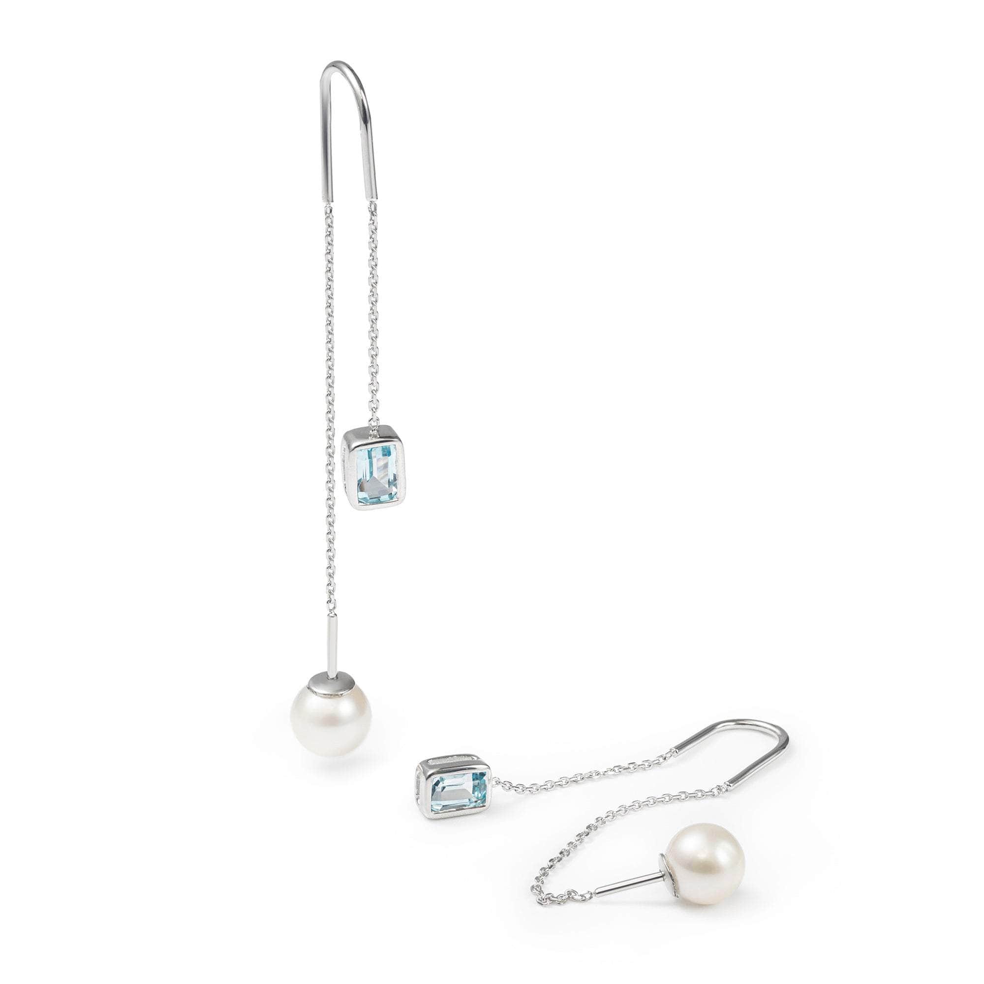 Lyra White Pearl and Blue Topaz Earrings (White Rhodium) GERMAN KABIRSKI