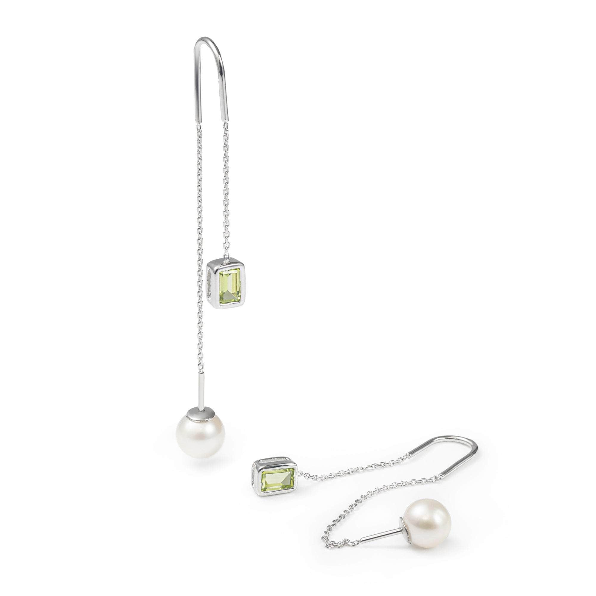 Lyra White Pearl and Peridot Earrings (White Rhodium) GERMAN KABIRSKI