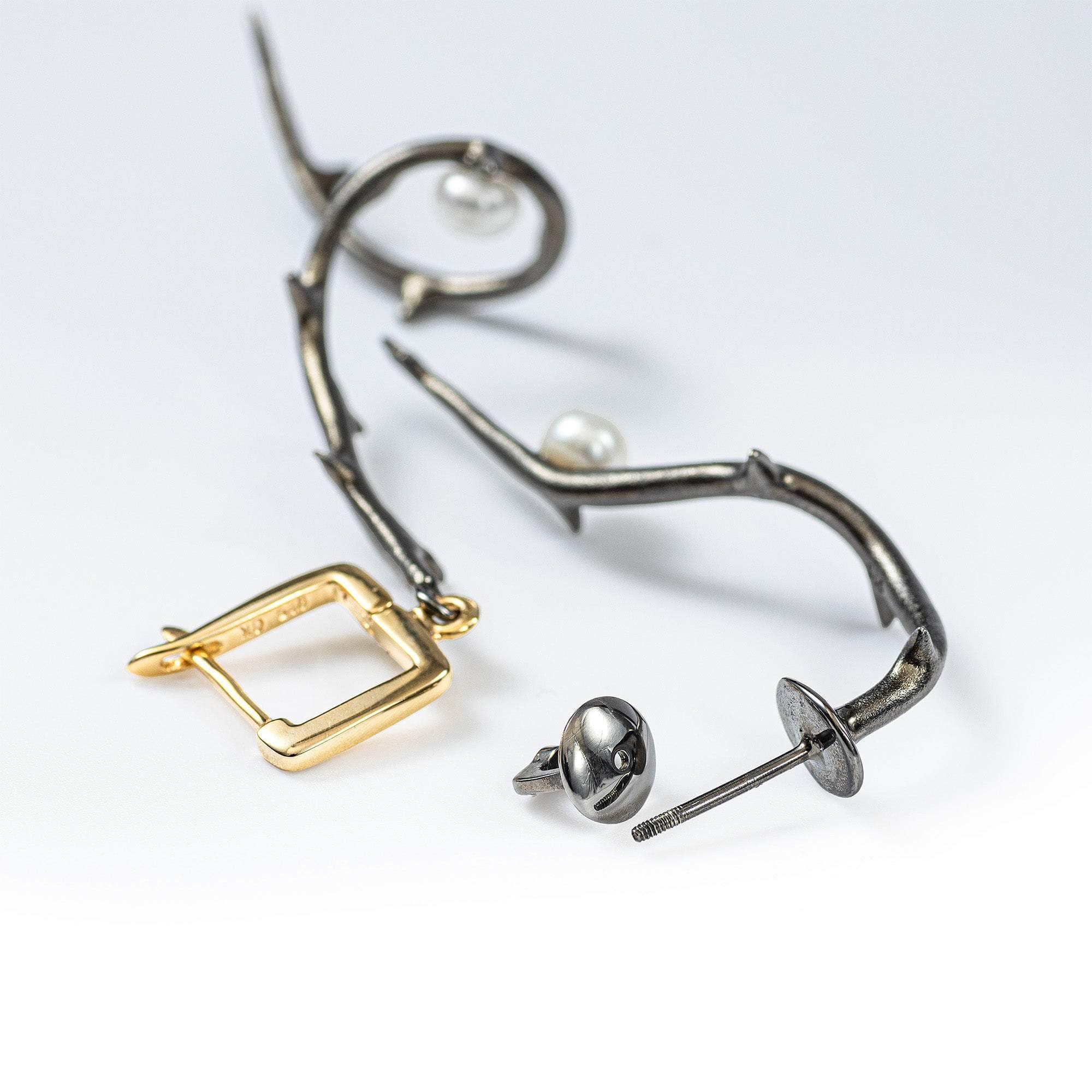 Torne White Micro Pearl Earrings (Black Ruthenium and Gold 18K) GERMAN KABIRSKI