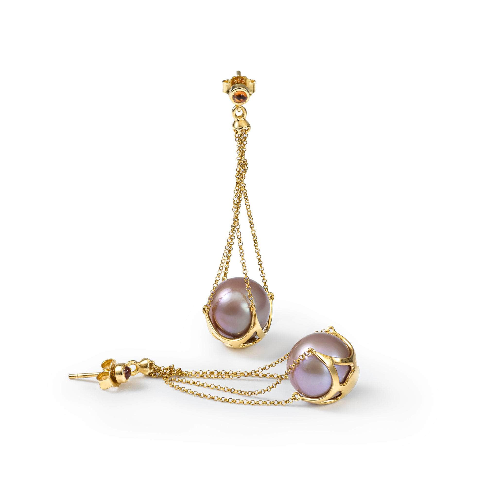 Lune Purple Pearl and Orange Sapphire Earrings (Gold 18K) GERMAN KABIRSKI
