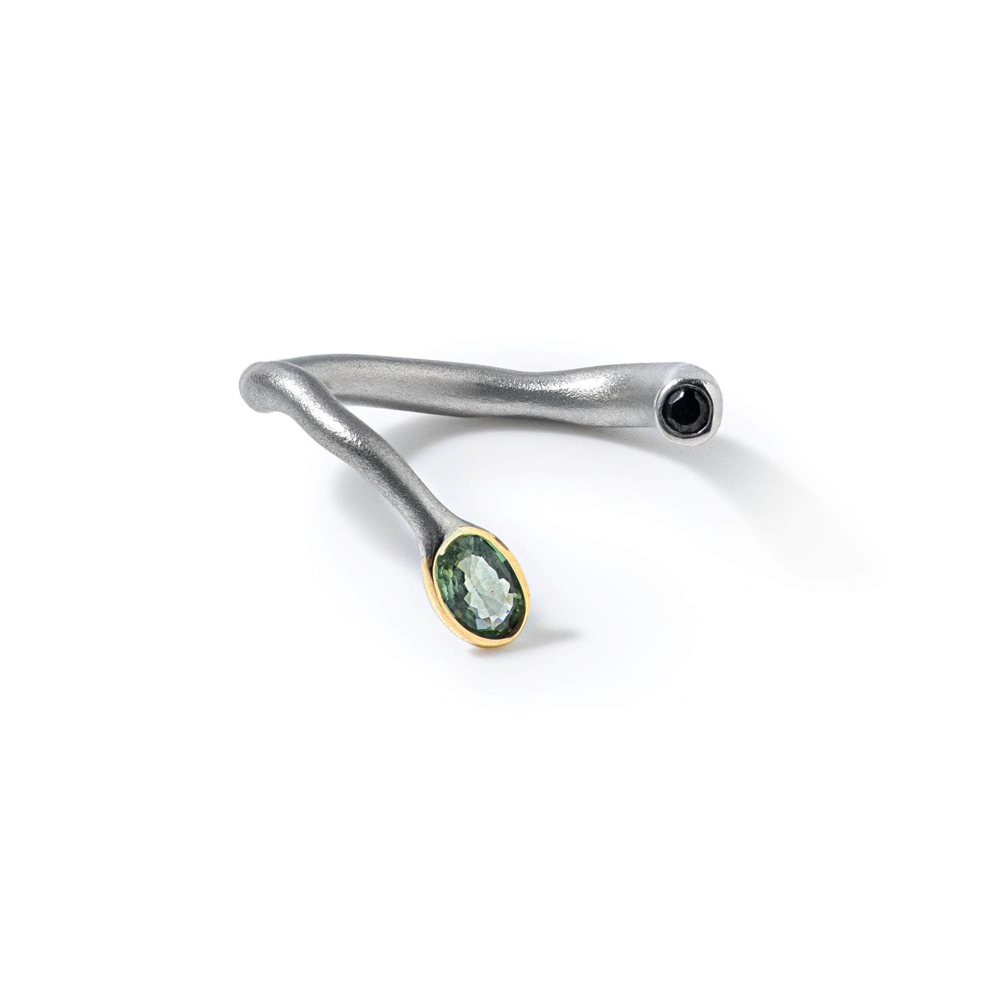 Arbor Green Sapphire, Black Spinel Ring (White Rhodium) GERMAN KABIRSKI