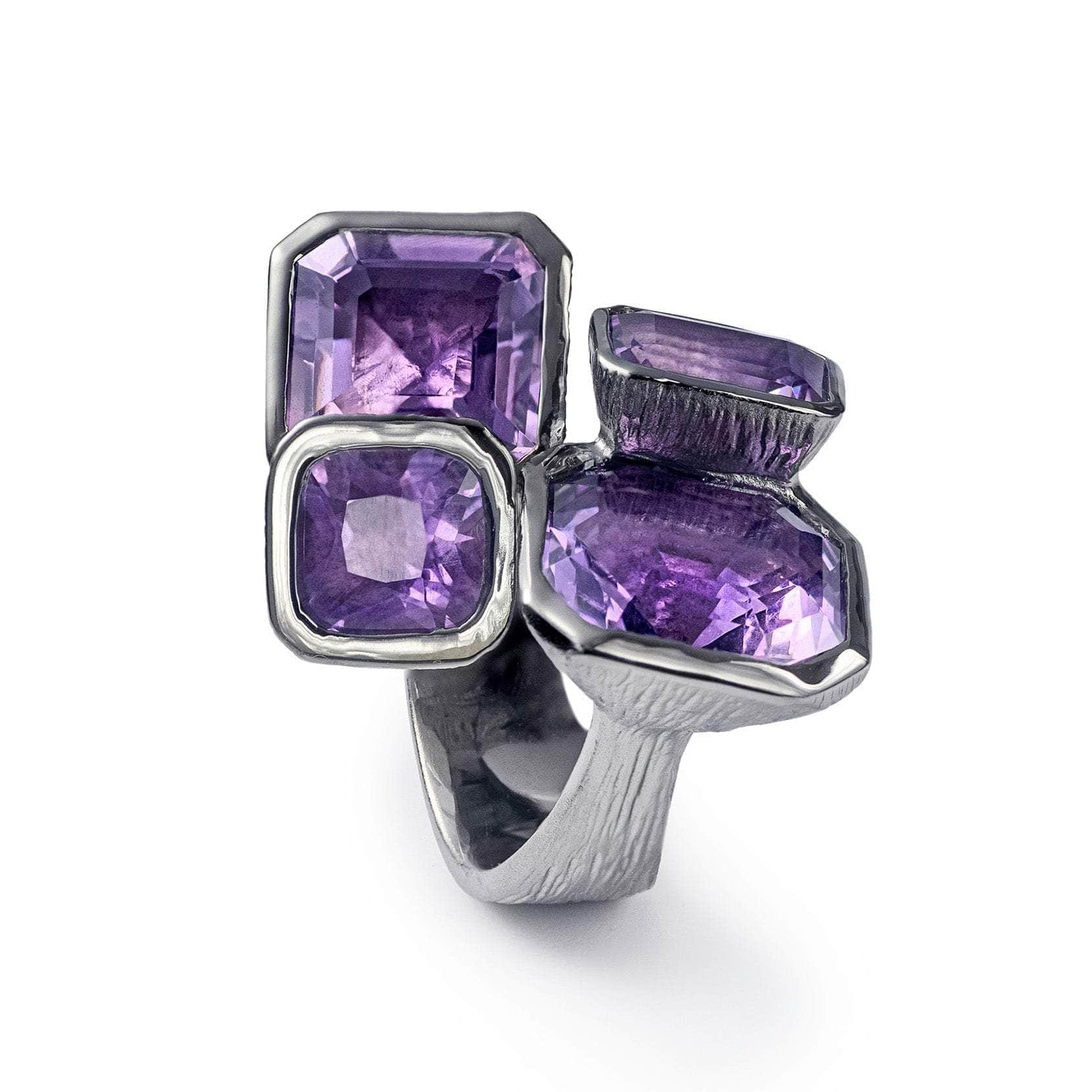 Acan Iconic Statement 925 Silver Ring with Natural Amethyst in Black Rhodium
