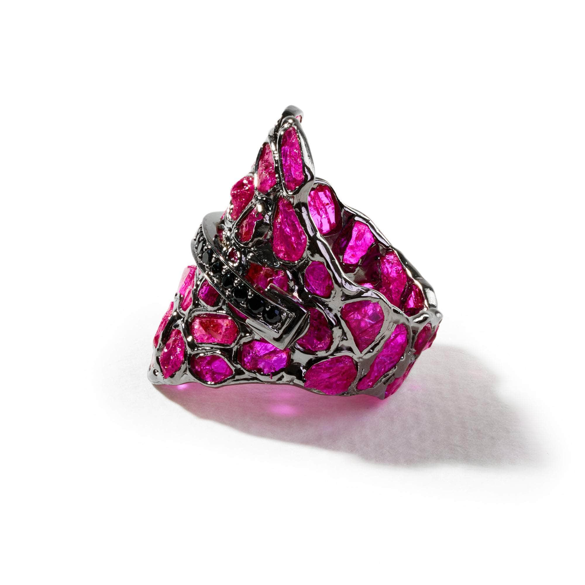 Acro Rough Ruby and Black Spinel Ring GERMAN KABIRSKI