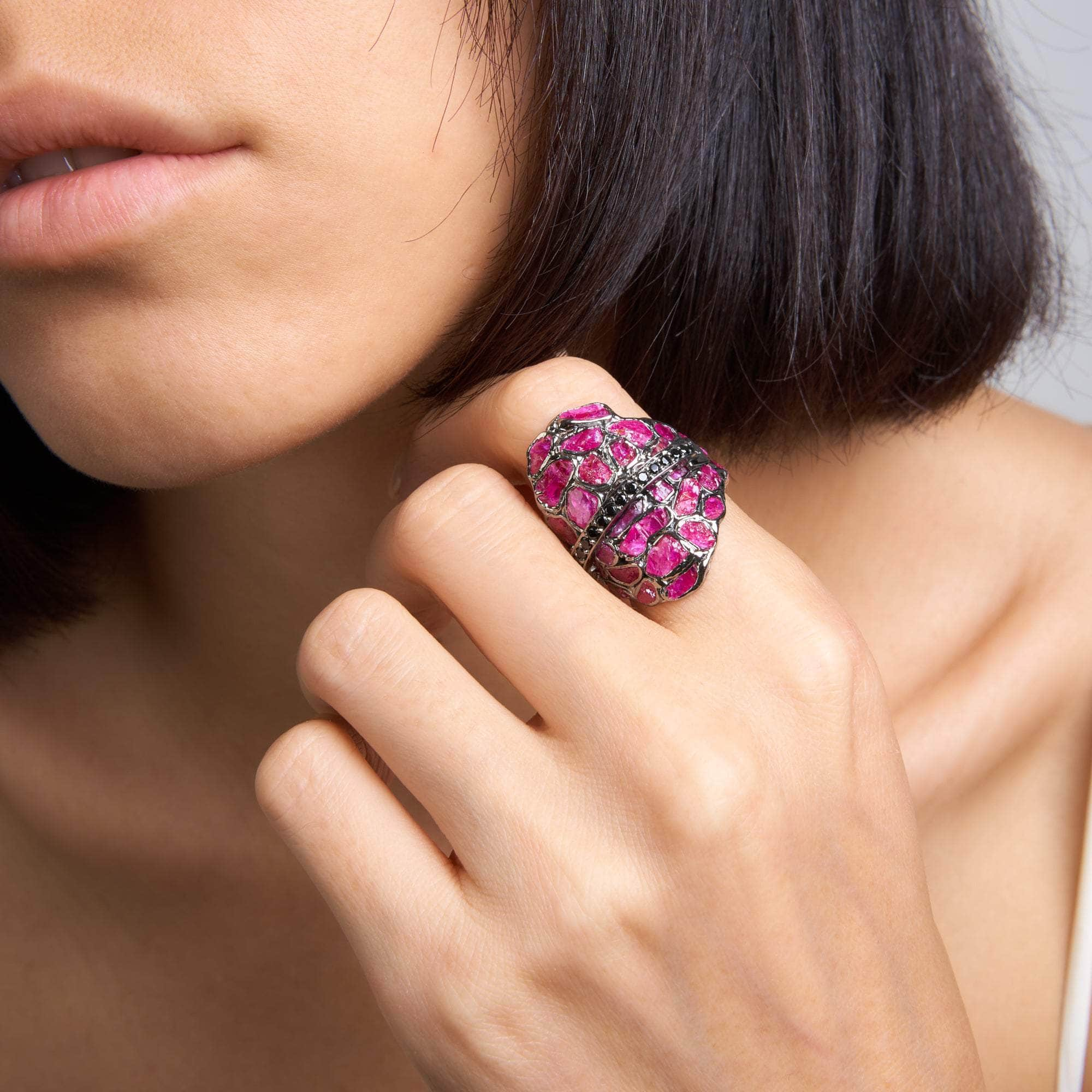 Acro Rough Ruby and Black Spinel Ring GERMAN KABIRSKI