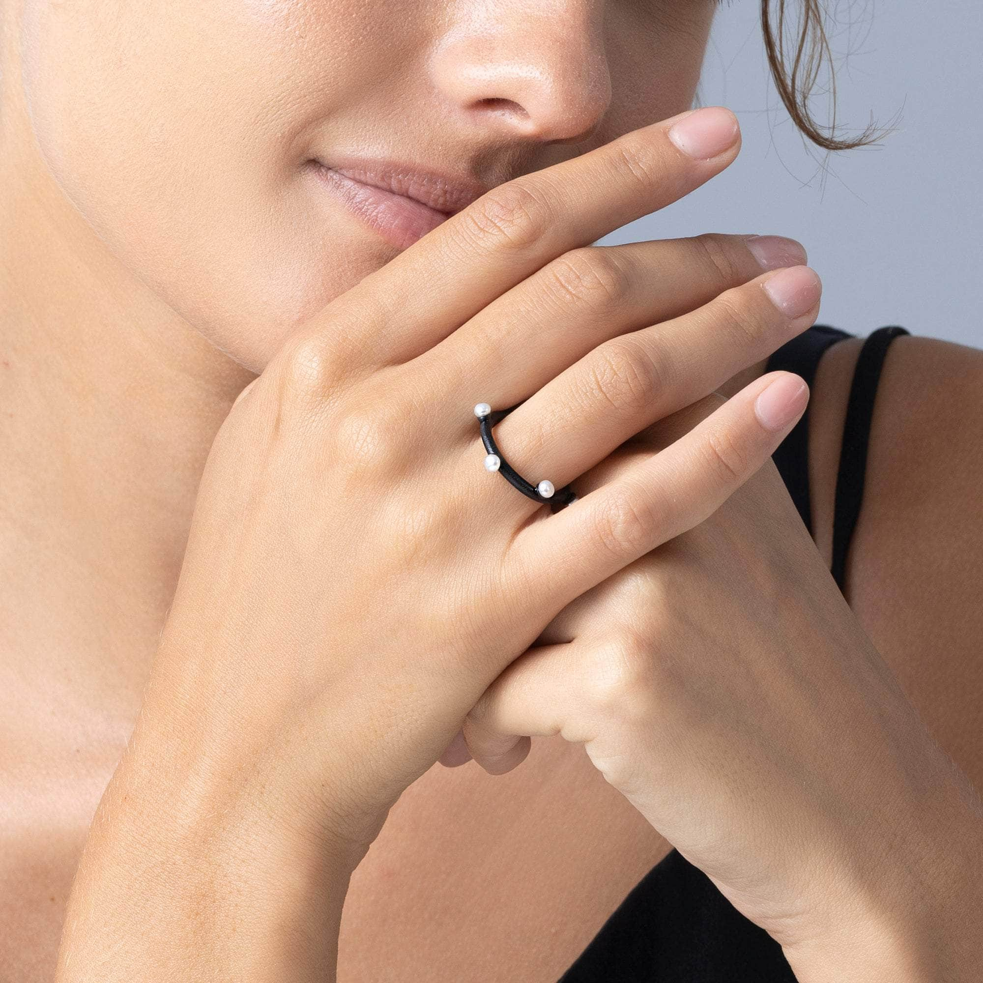 Aegir White Micro Pearl Ring (Black Anthracite) GERMAN KABIRSKI