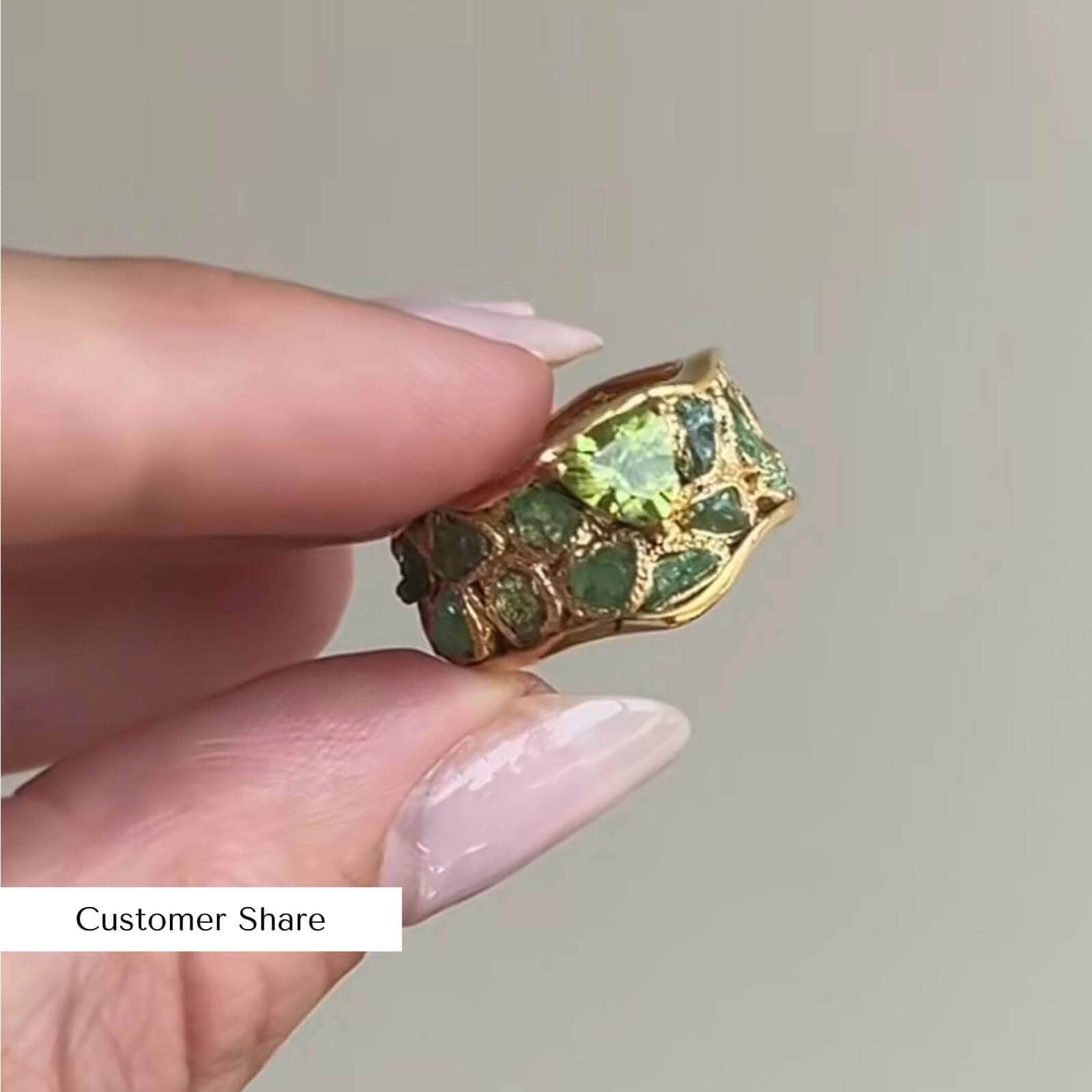 Aharu Rough Tsavorite and Peridot Ring