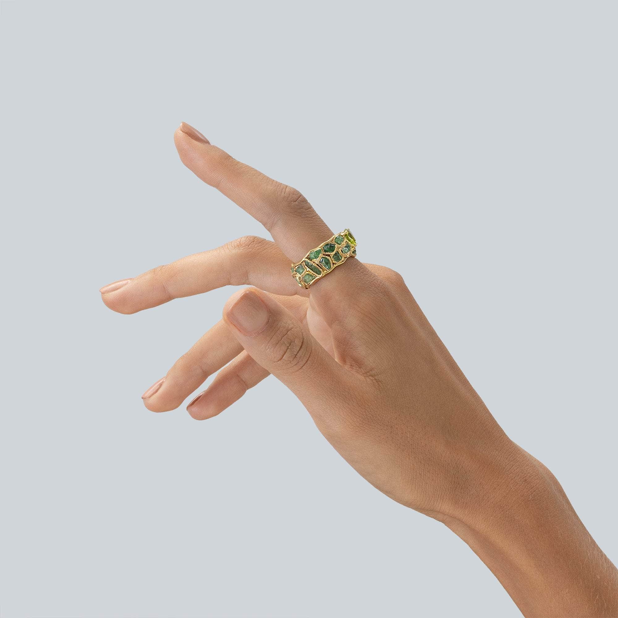 Aharu Rough Tsavorite and Peridot Ring