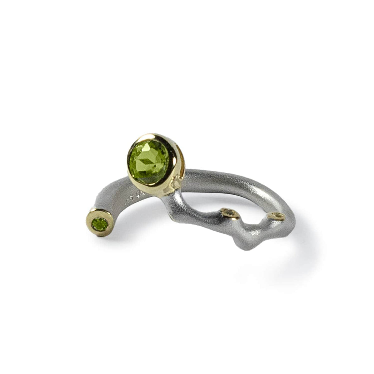 Alam Open Silver Ring with Round Cabochon Peridot | Shop Jewelry