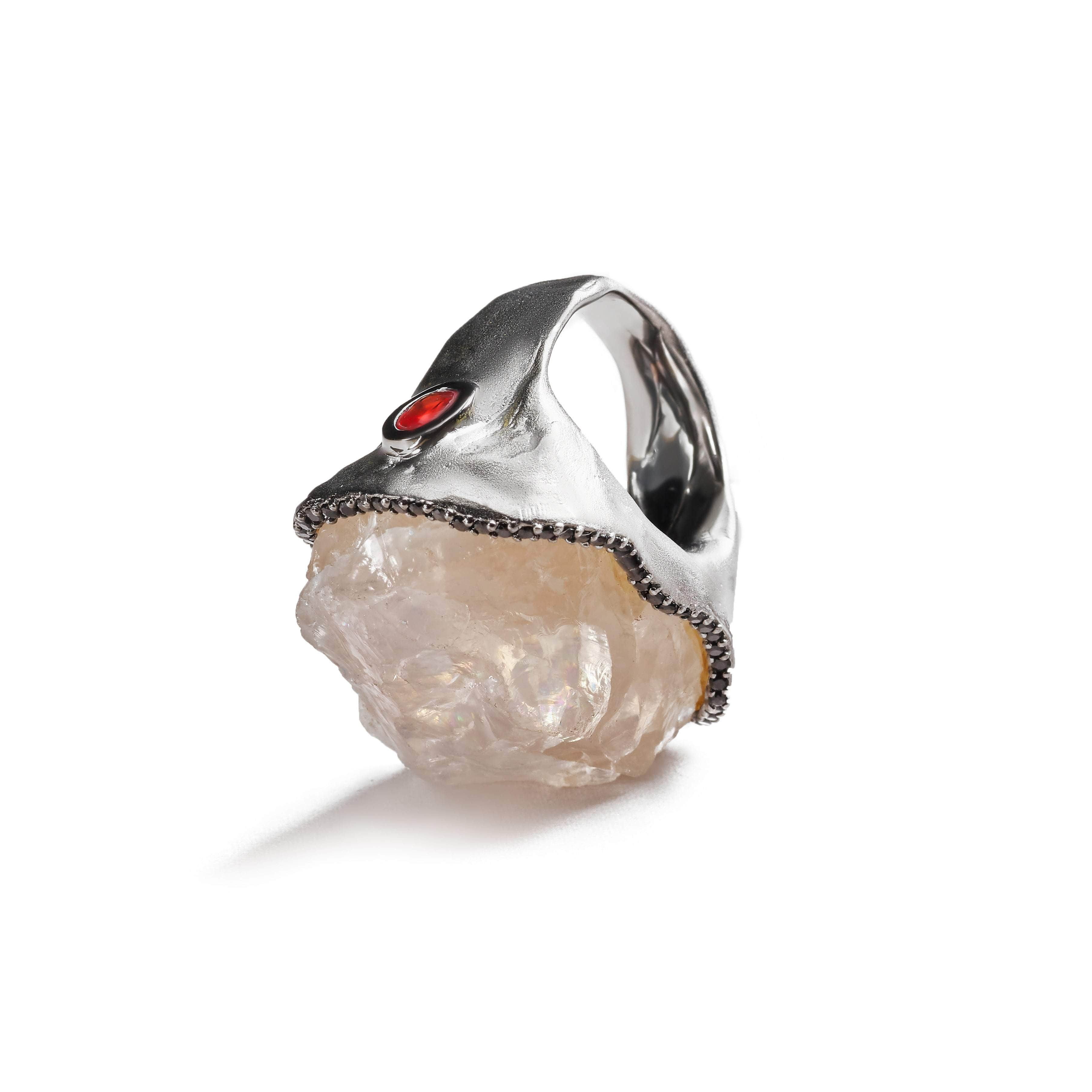 Alao Quartz and Red Sapphire and Black Spinel Ring GERMAN KABIRSKI