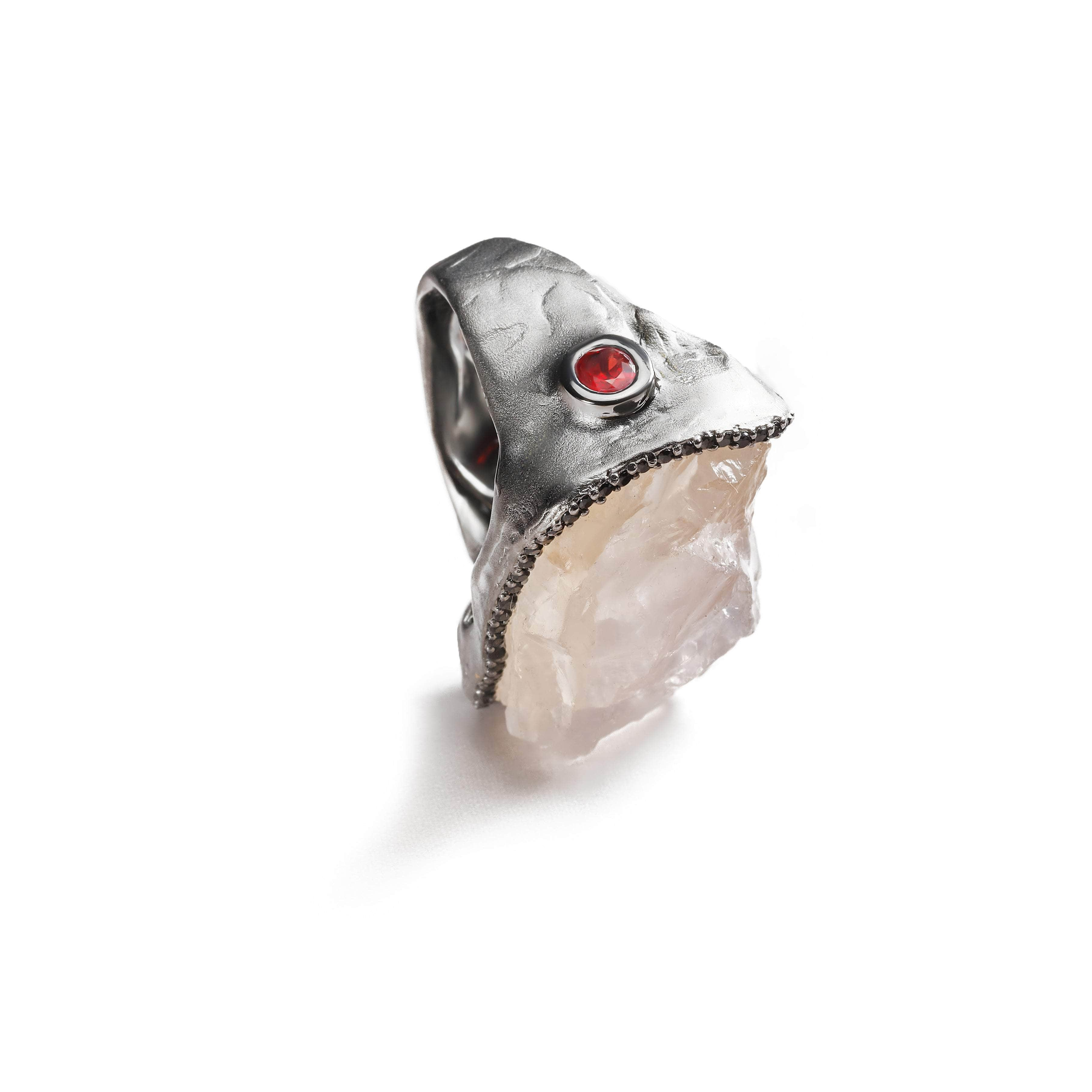 Alao Quartz and Red Sapphire and Black Spinel Ring GERMAN KABIRSKI