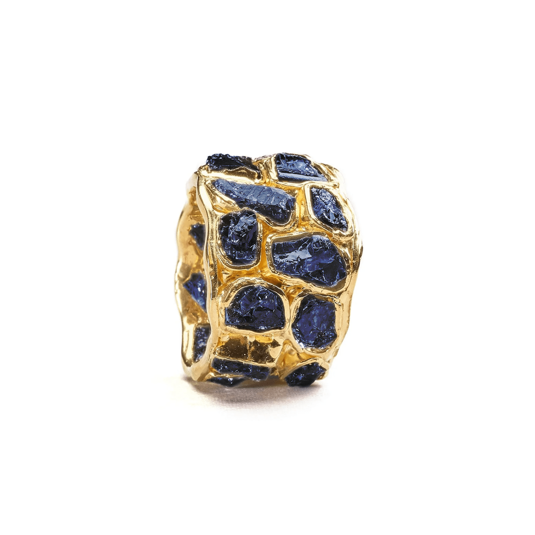 Alcina Natural Raw Blue Sapphire 925 Silver Ring in Signature 'Stained Glass' Technique (18K Gold-Plated)