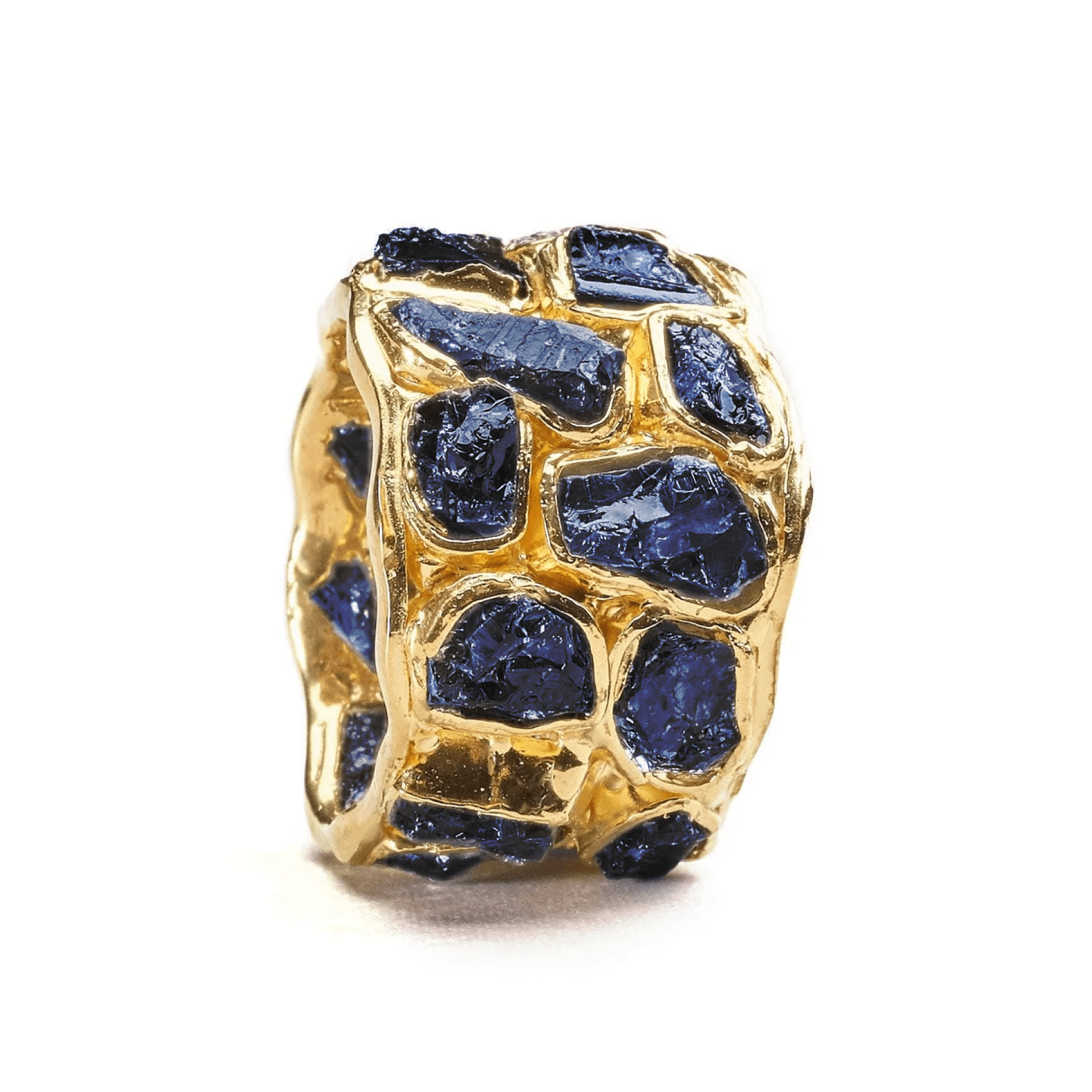 Alcina Natural Raw Blue Sapphire 925 Silver Ring in Signature 'Stained Glass' Technique (18K Gold-Plated)