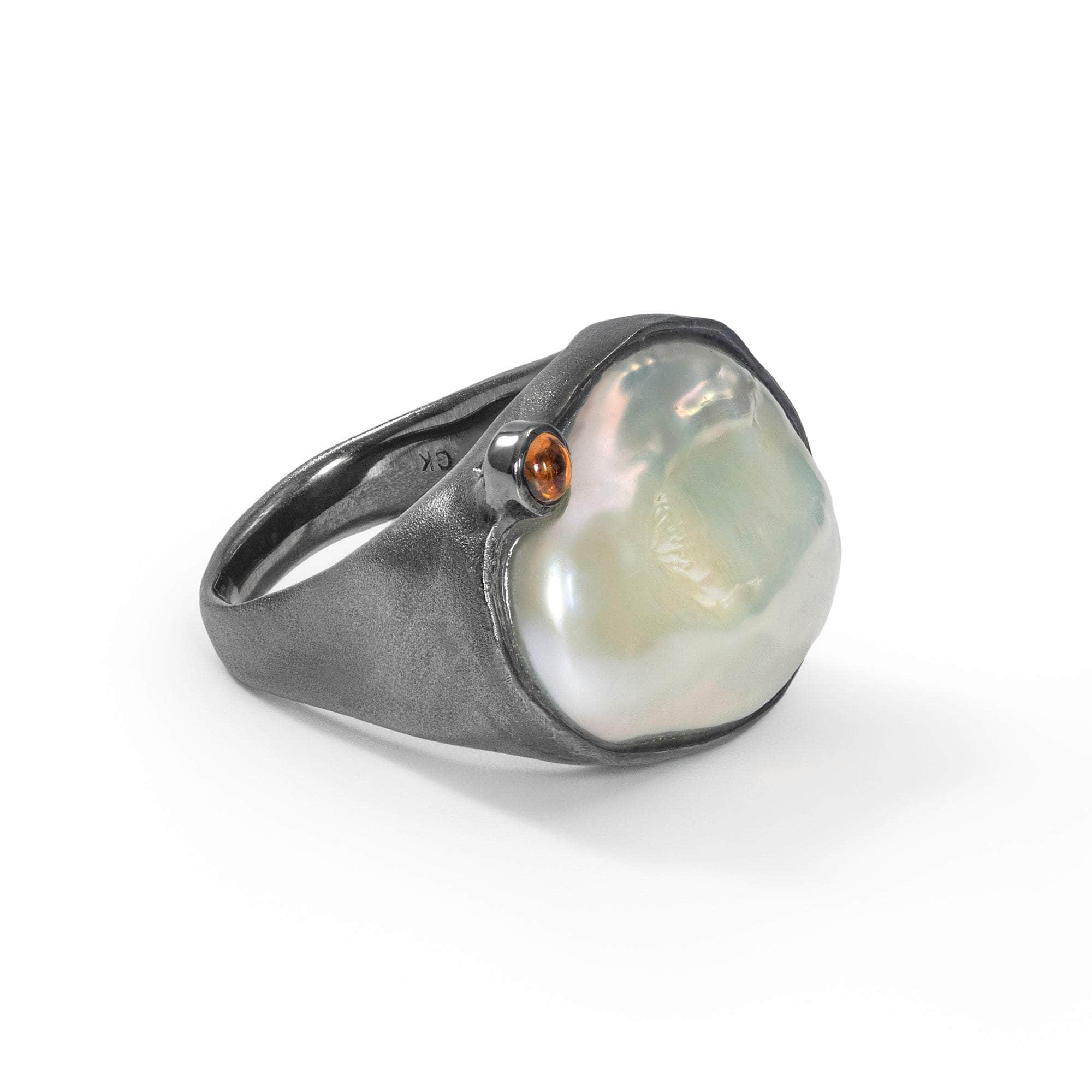 Anomo Baroque Pearl and Orange Sapphire Ring (Black Ruthenium) GERMAN KABIRSKI