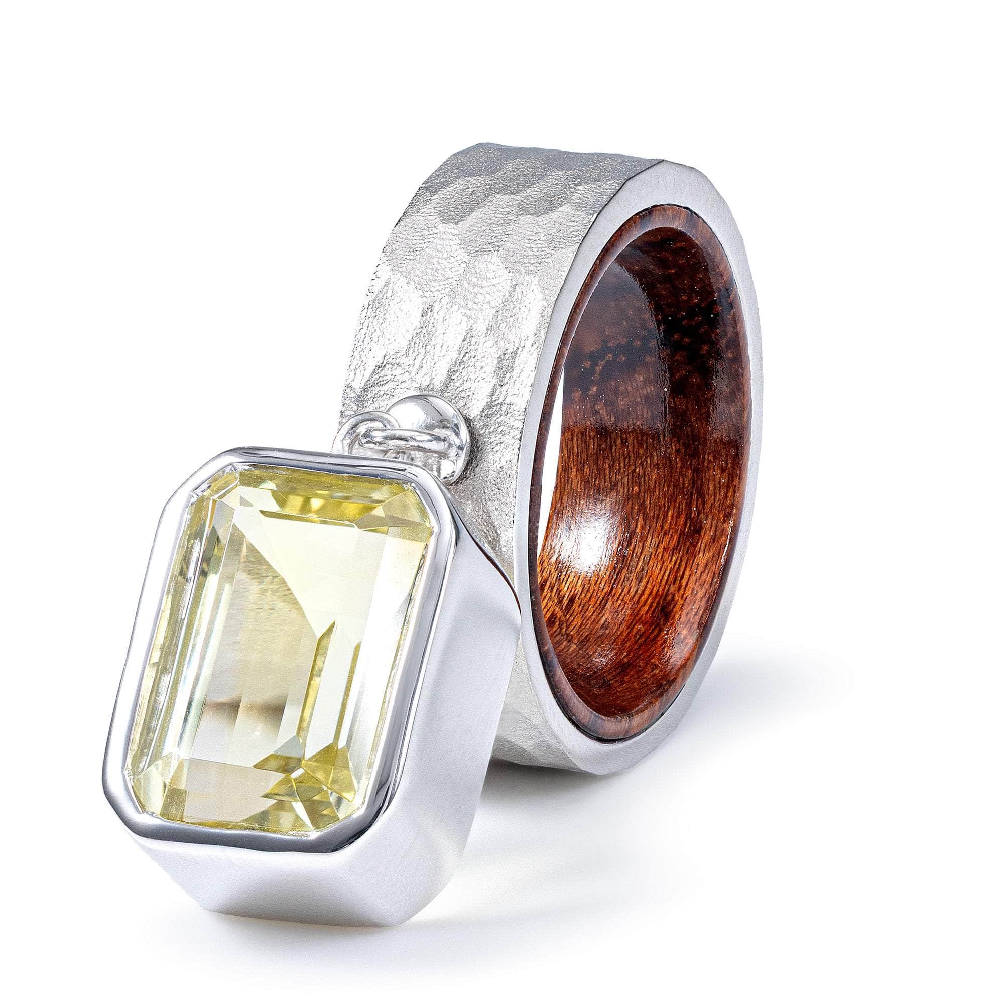 Apsara Handmade 925 Silver & Rosewood Ring with Octagon Lemon Quartz