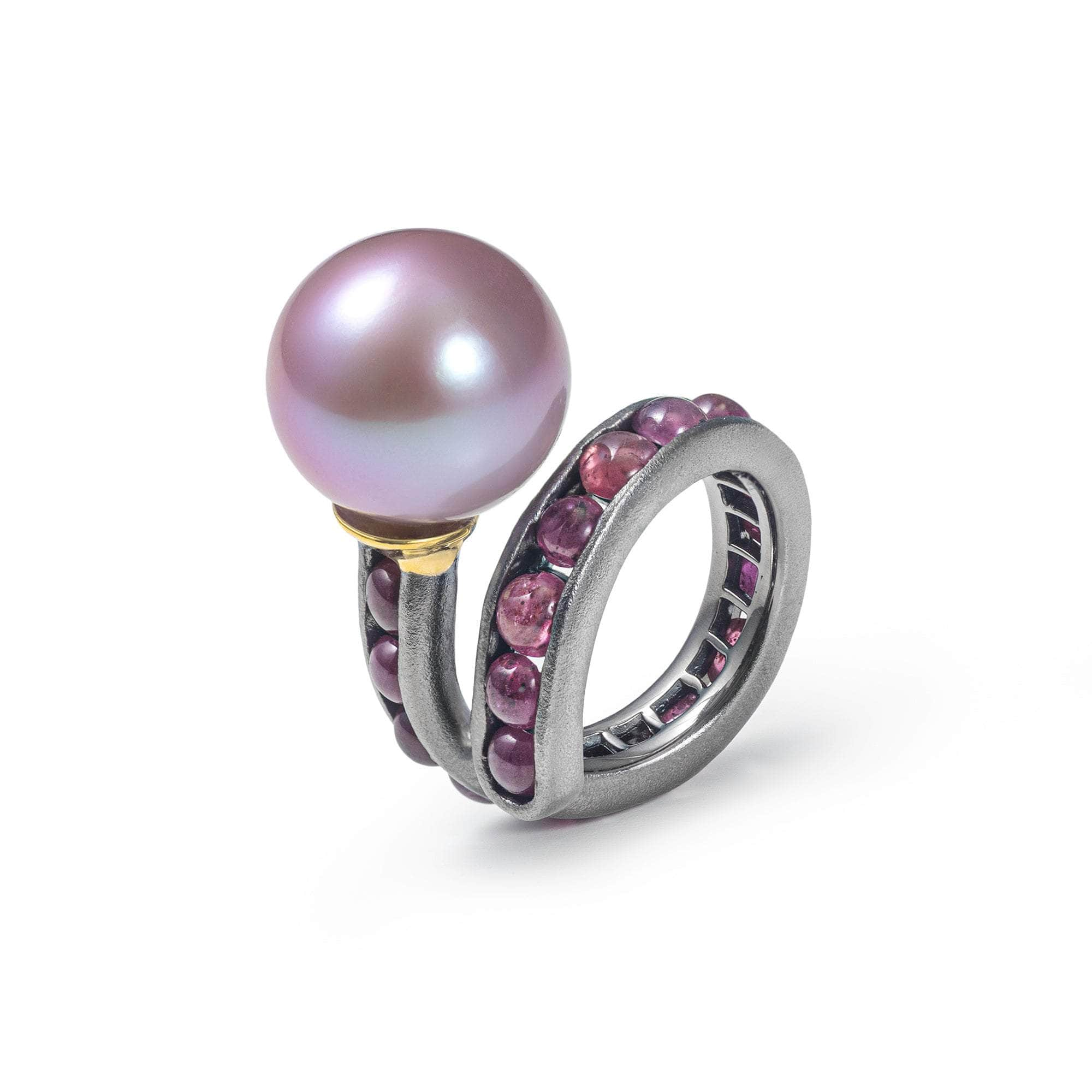 Aqualore Purple Pearl and Ruby Ring (Black Rhodium, Gold 18K) GERMAN KABIRSKI