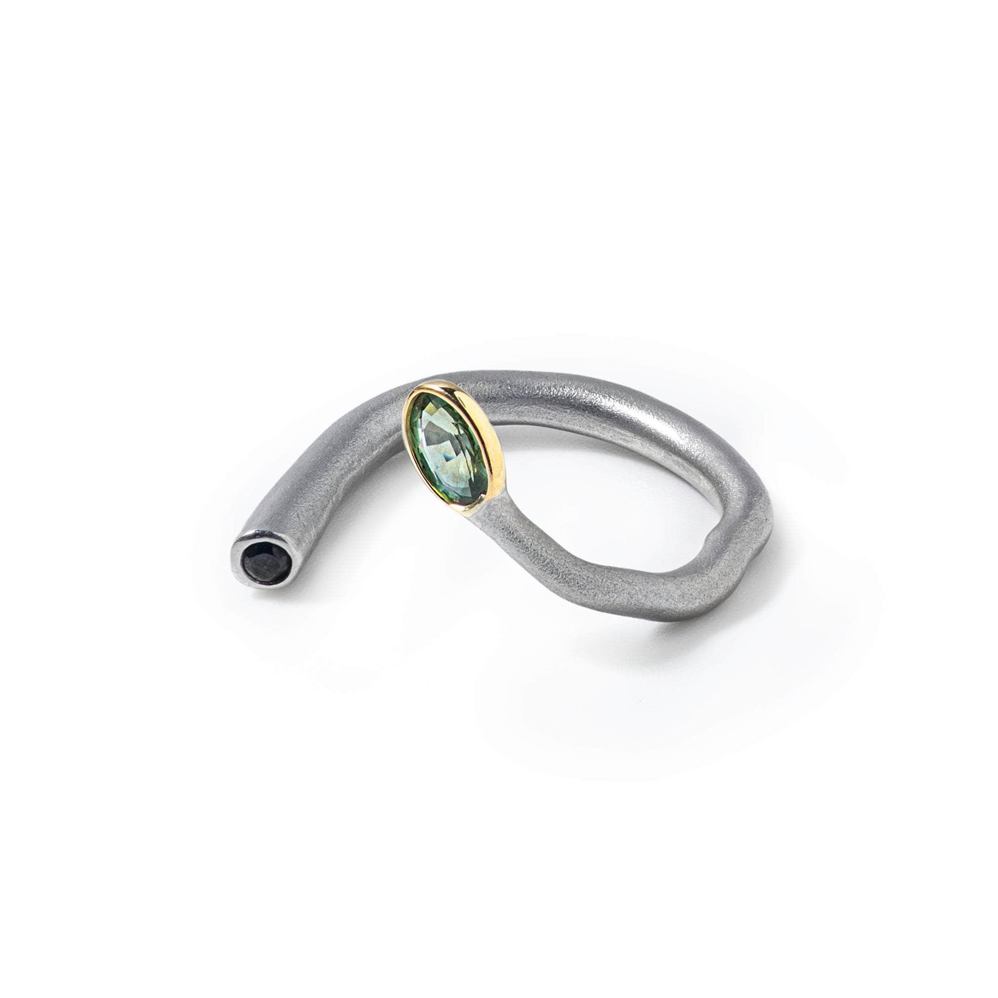 Arbor Green Sapphire, Black Spinel Ring (White Rhodium) GERMAN KABIRSKI