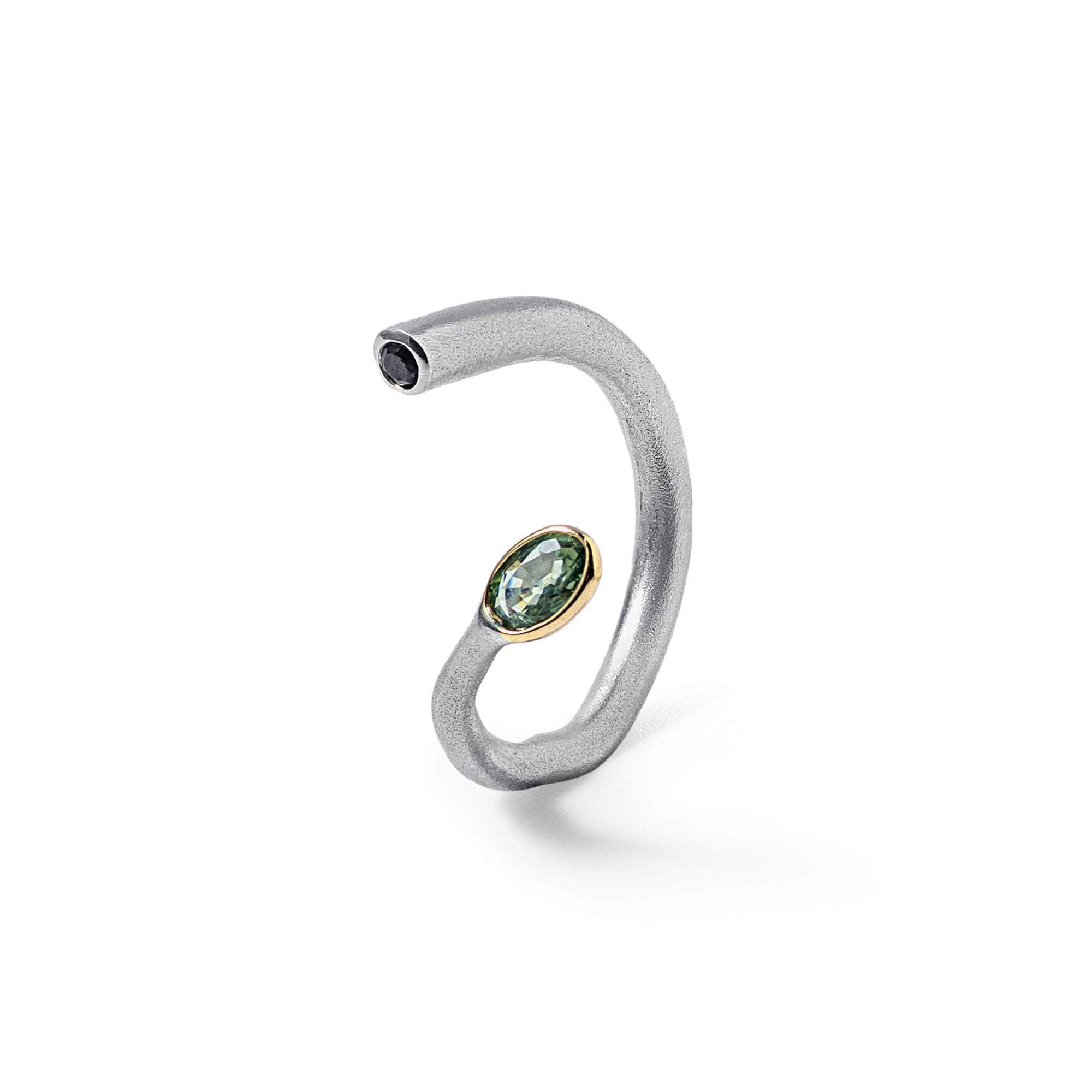 Arbor Green Sapphire, Black Spinel Ring (White Rhodium) GERMAN KABIRSKI