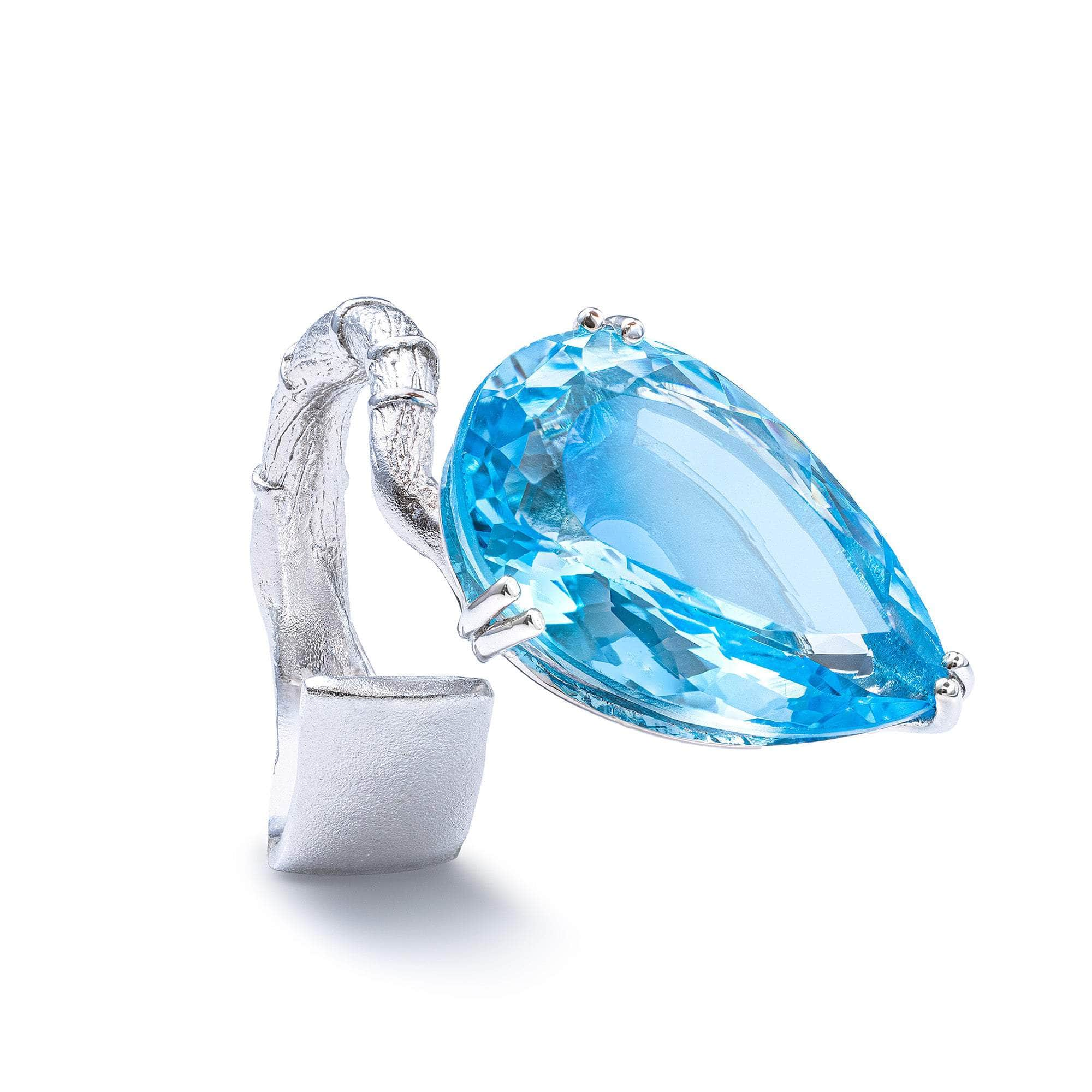 Azar Sterling Silver Thin Band Ring with Natural Pear-cut Blue Topaz