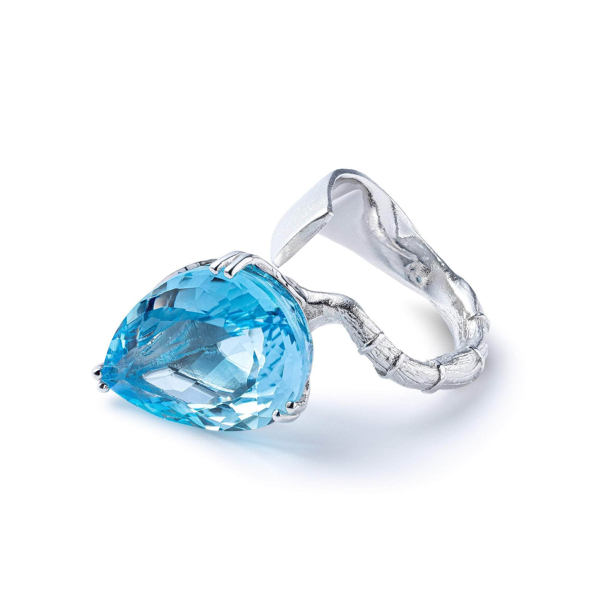 Azar Sterling Silver Thin Band Ring with Natural Pear-cut Blue Topaz