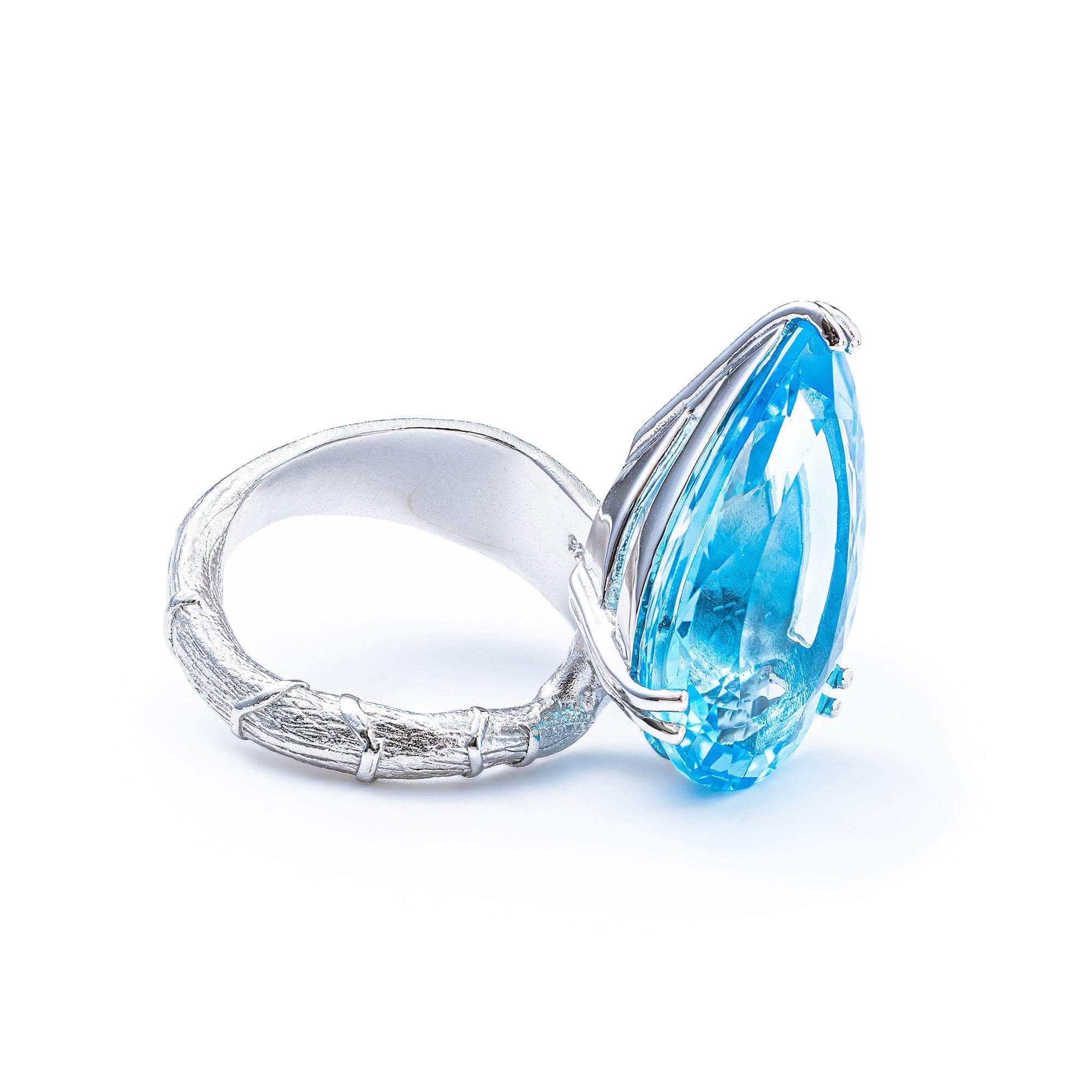 Azar Sterling Silver Thin Band Ring with Natural Pear-cut Blue Topaz