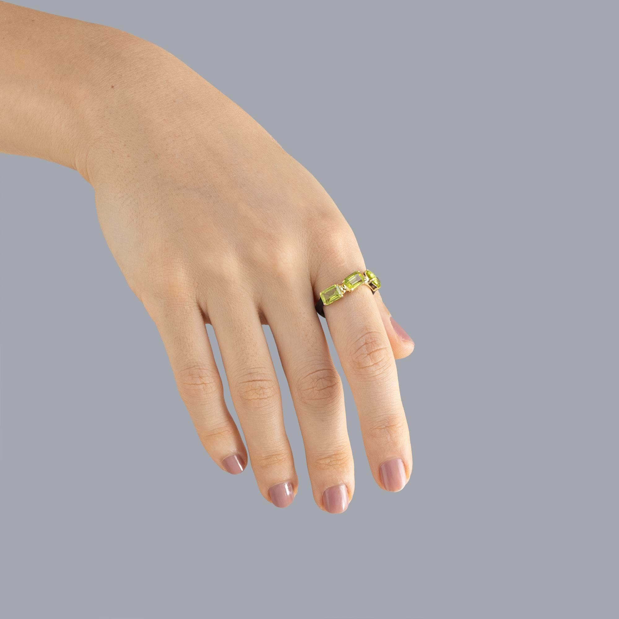Bahar Triple Peridot 925 Silver Ring Plated with 18K Gold & Anthracite