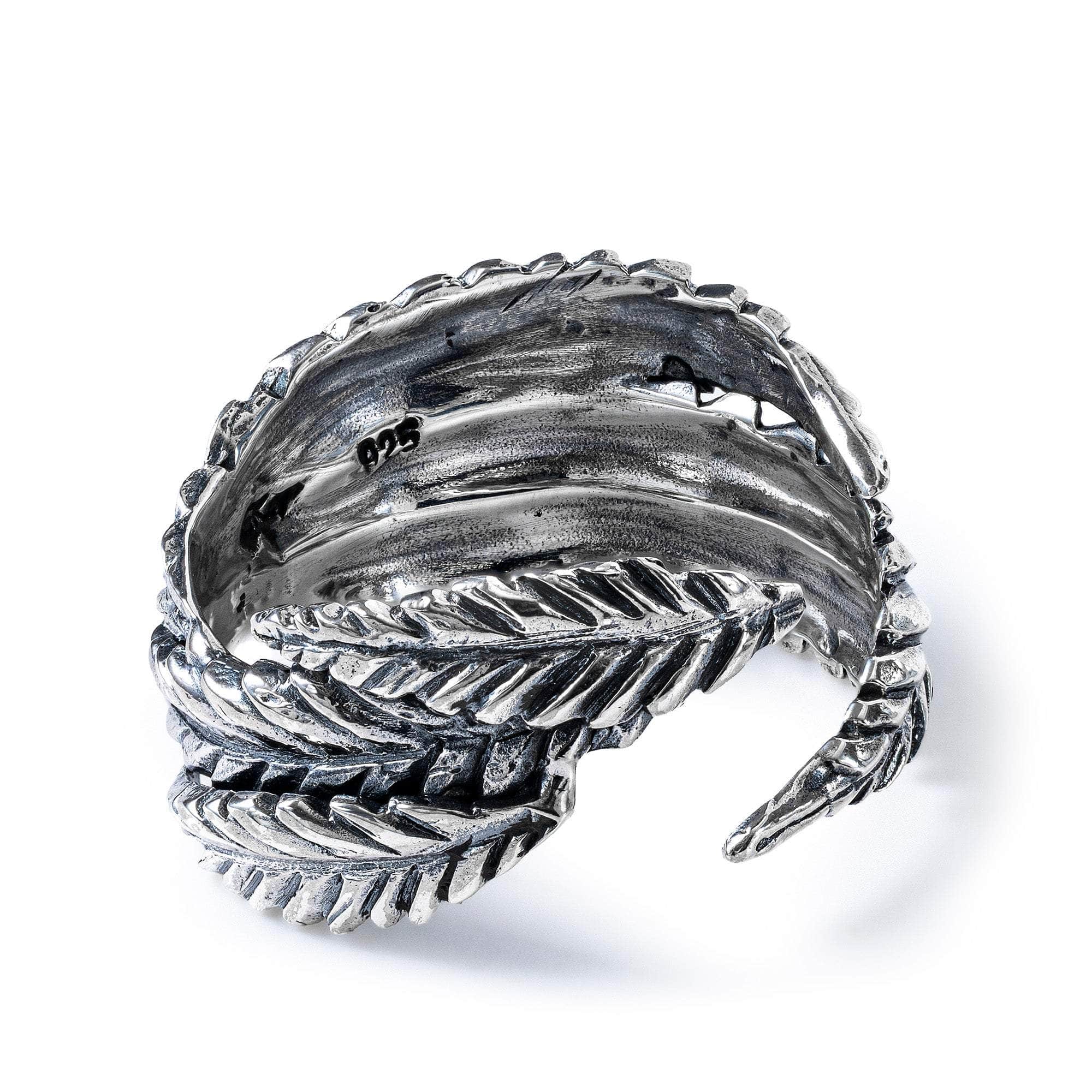 Bryo Unisex Oxidized 925 Silver Ring with Textured Leaf Design