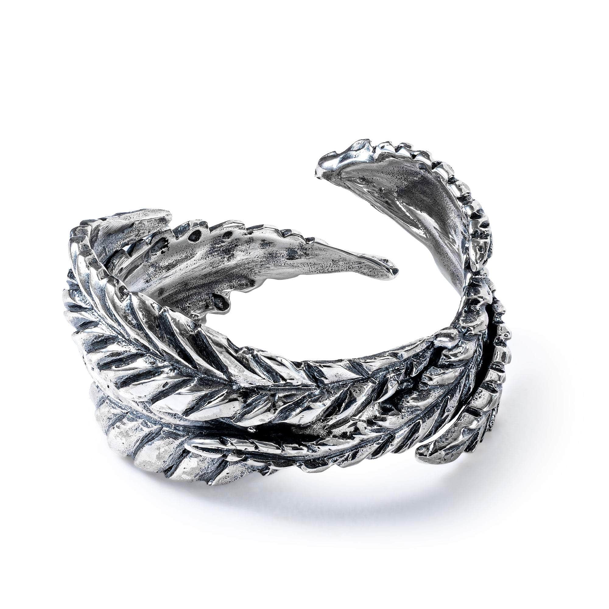 Bryo Unisex Oxidized 925 Silver Ring with Textured Leaf Design